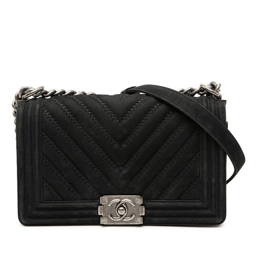 Chanel Old Medium Chevron Suede Boy Flap