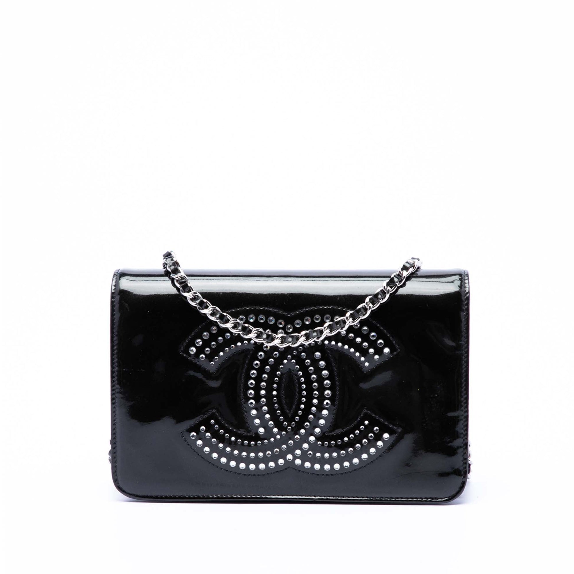Chanel CC Patent Strass Embellished Wallet On Chain