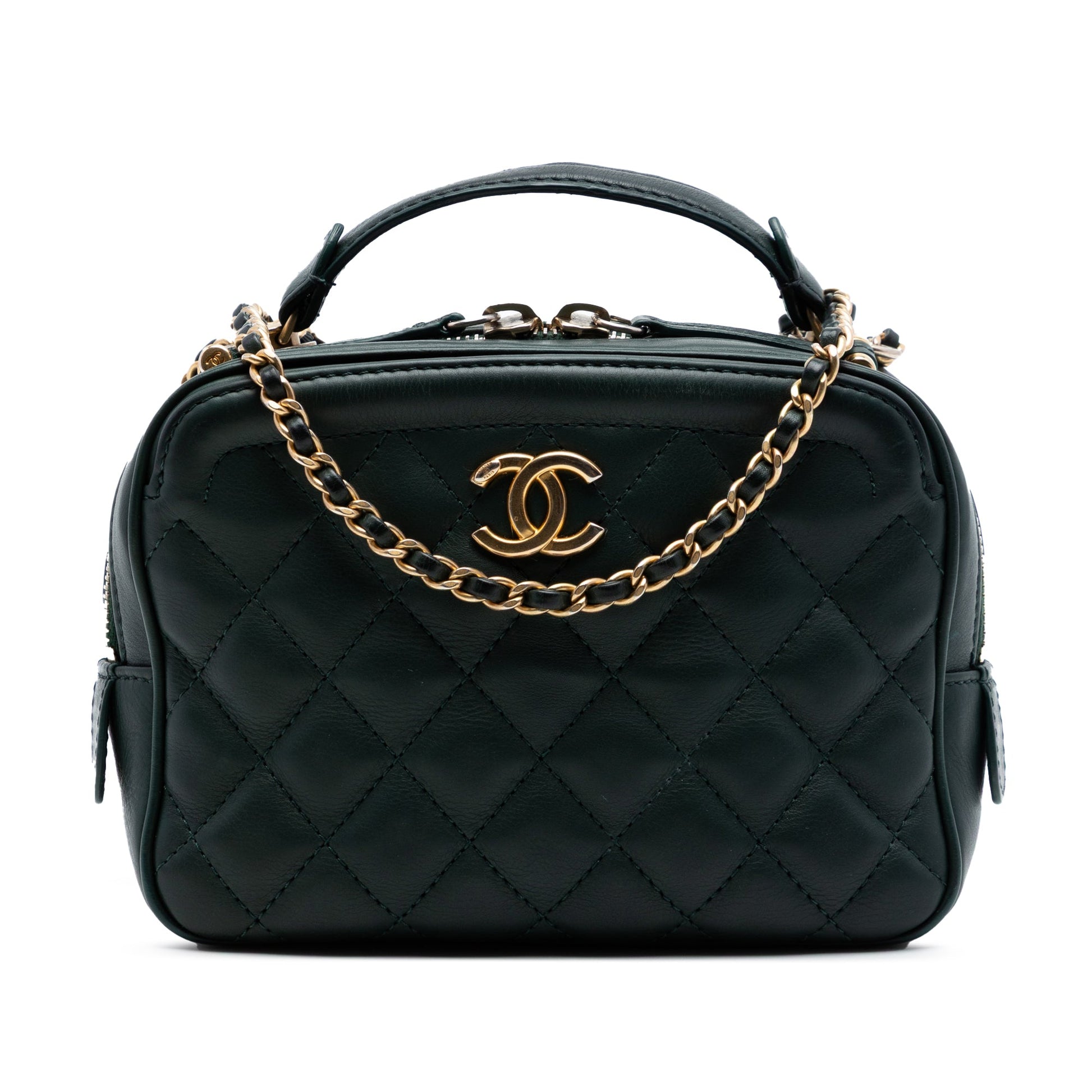 Chanel Small CC Quilted Calfskin Top Handle Vanity Case with Chain
