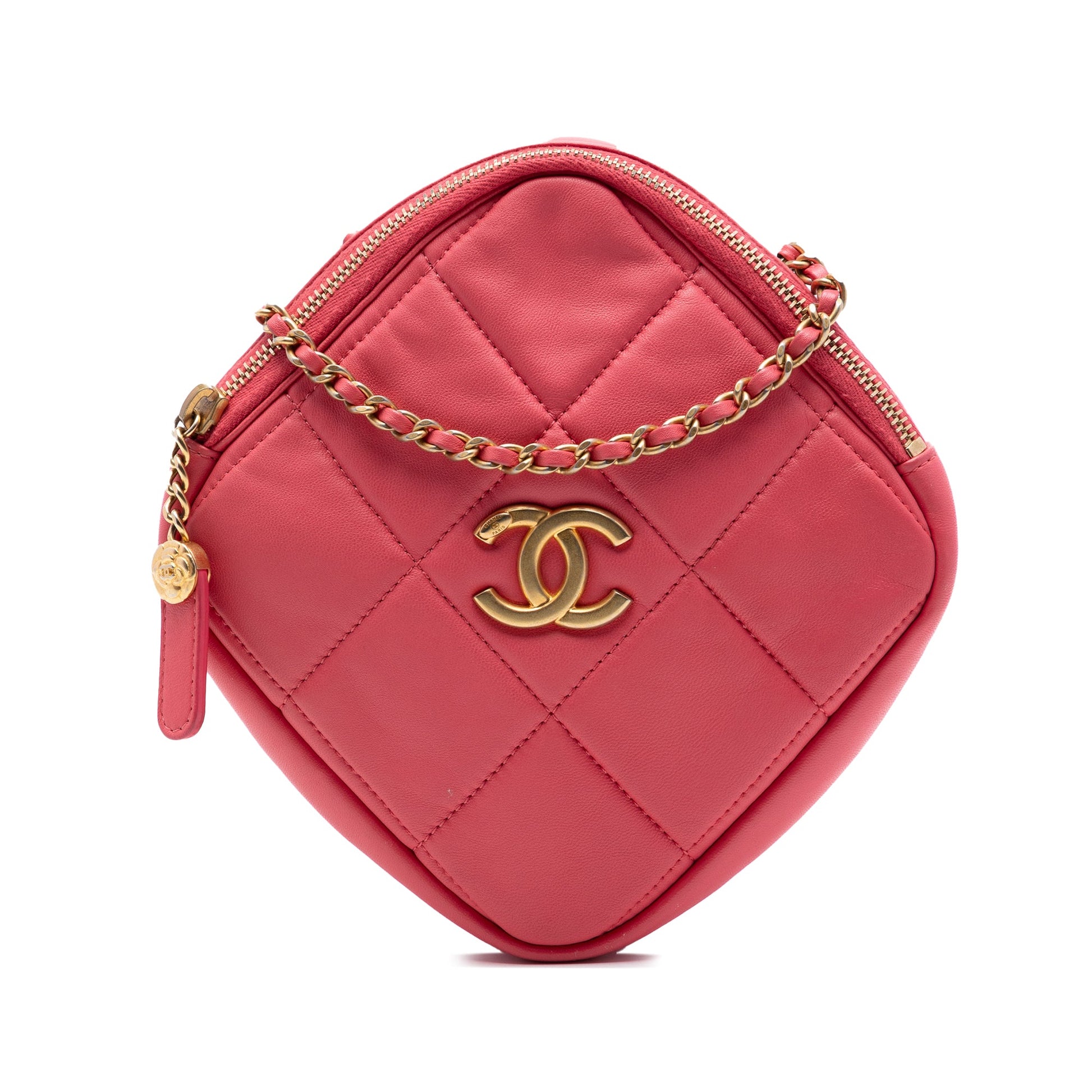 Chanel CC Quilted Lambskin Diamond Clutch with Chain