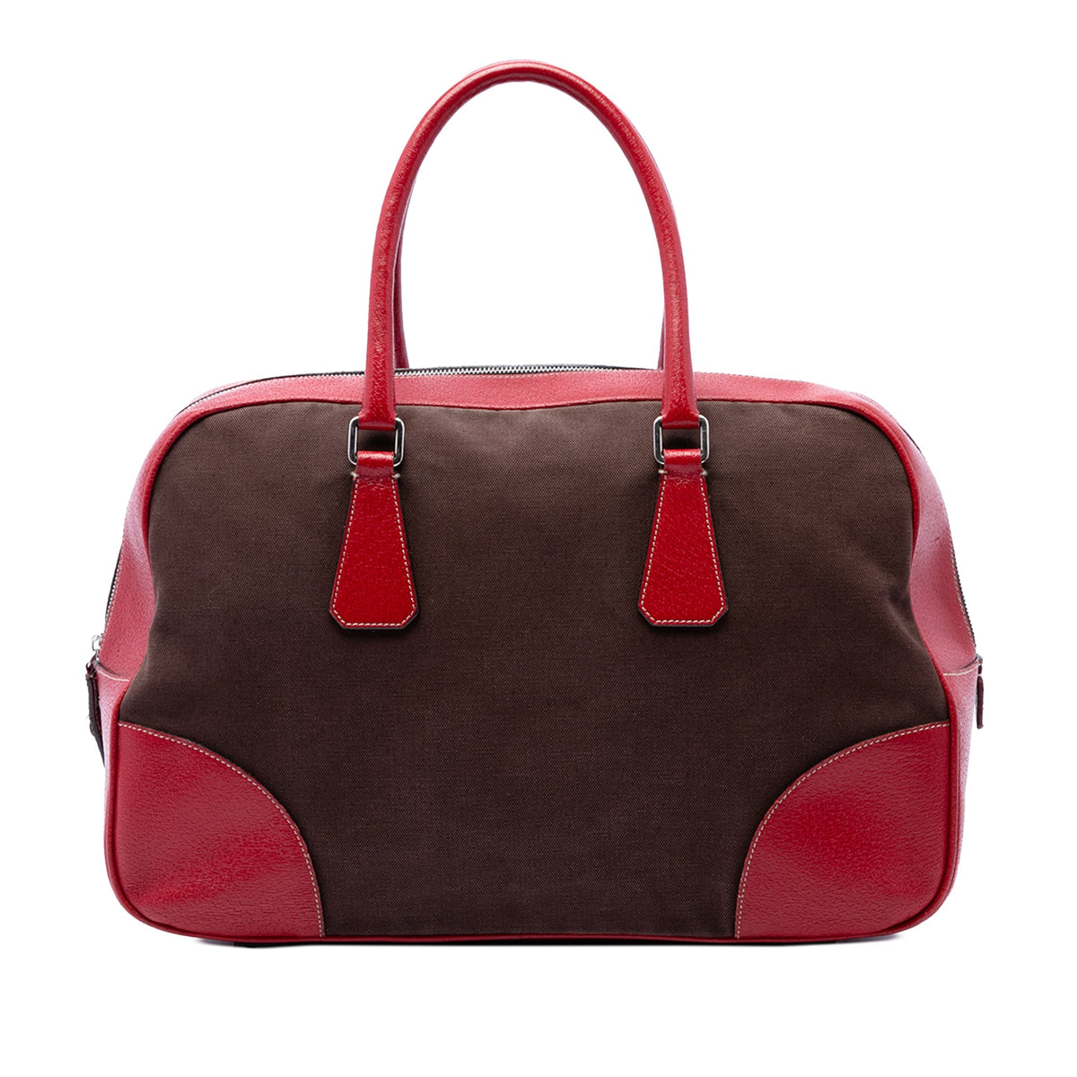 Prada Cinghiale Trimmed Canvas Canapa Bauletto Bag — Brown
