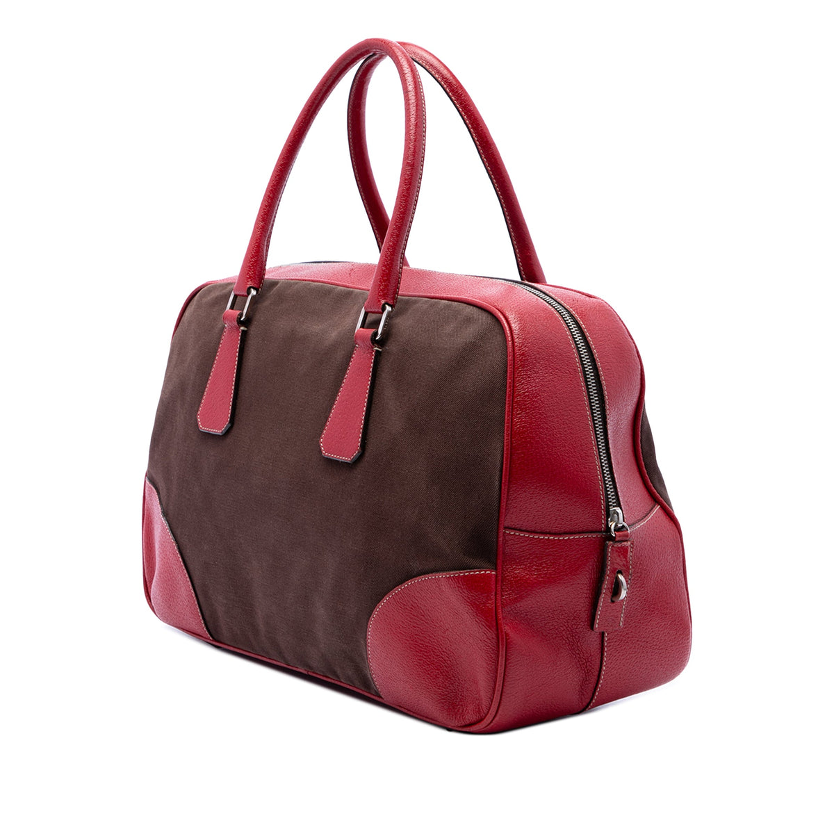 Prada Cinghiale Trimmed Canvas Canapa Bauletto Bag — Brown