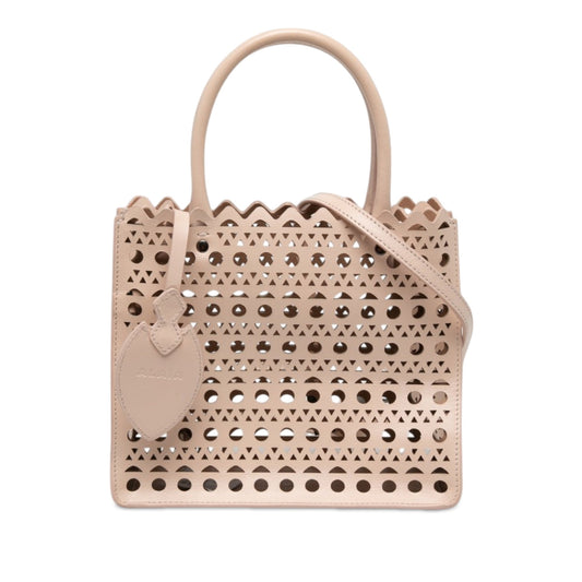 ALAÏA Vienne Calfskin Laser Cut Garance Tote 20 — Brown
