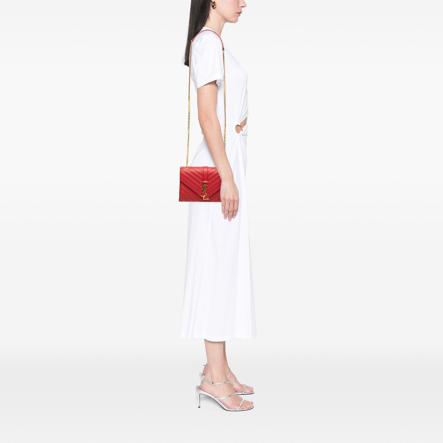 Saint Laurent Small Chevron Calfskin Monogram Envelope Bag