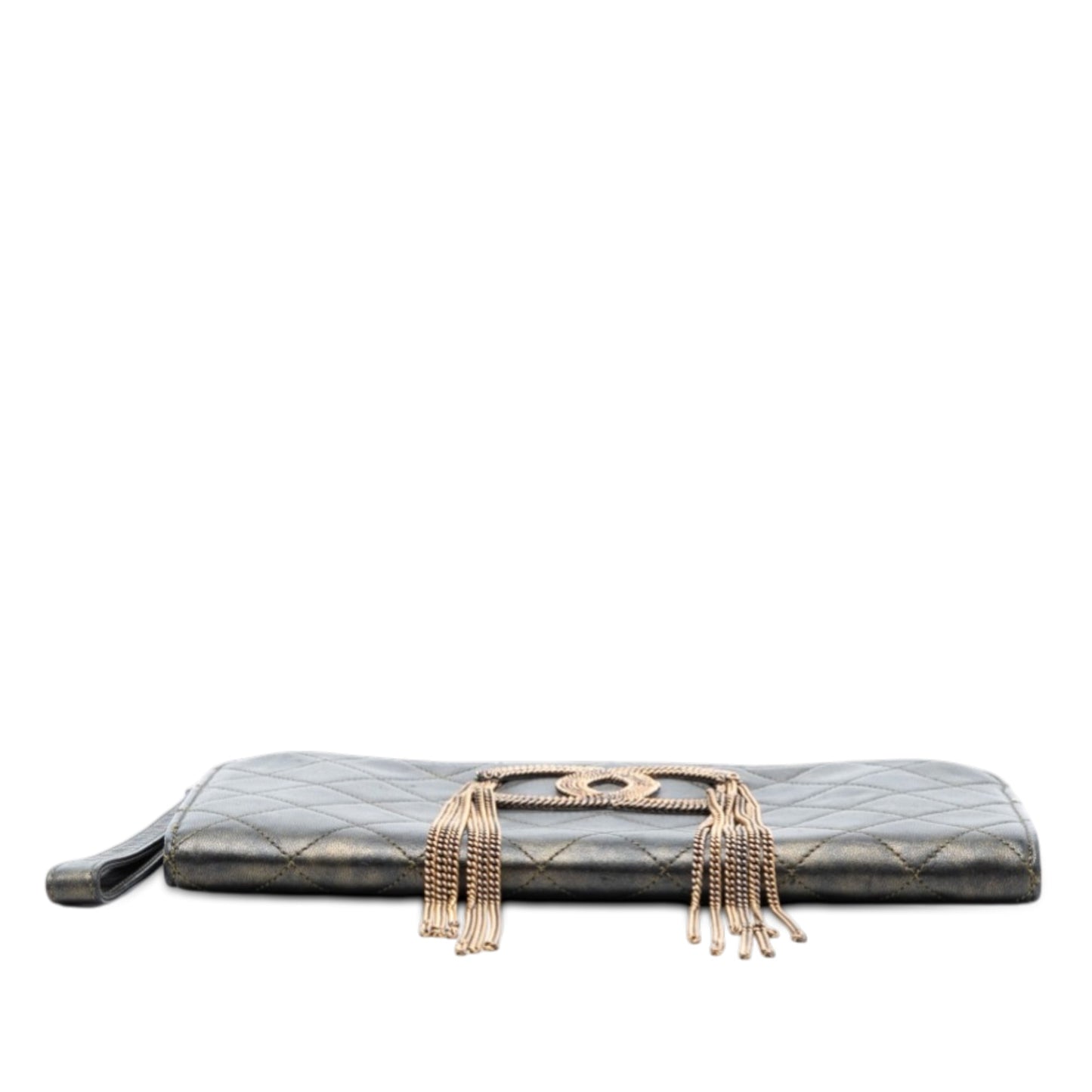 Metallic Lambskin CC Chain Fringe Clutch
