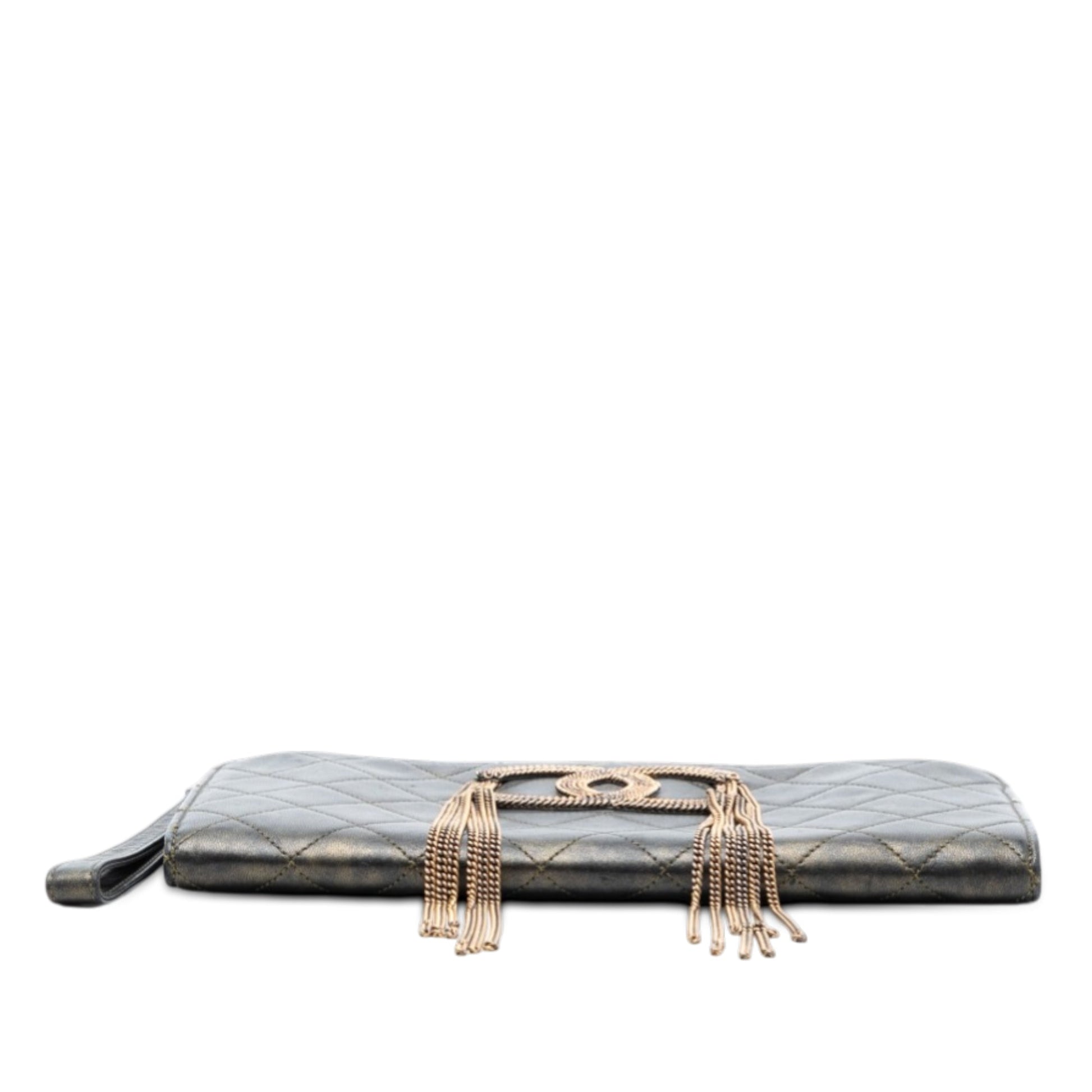 Metallic Lambskin CC Chain Fringe Clutch