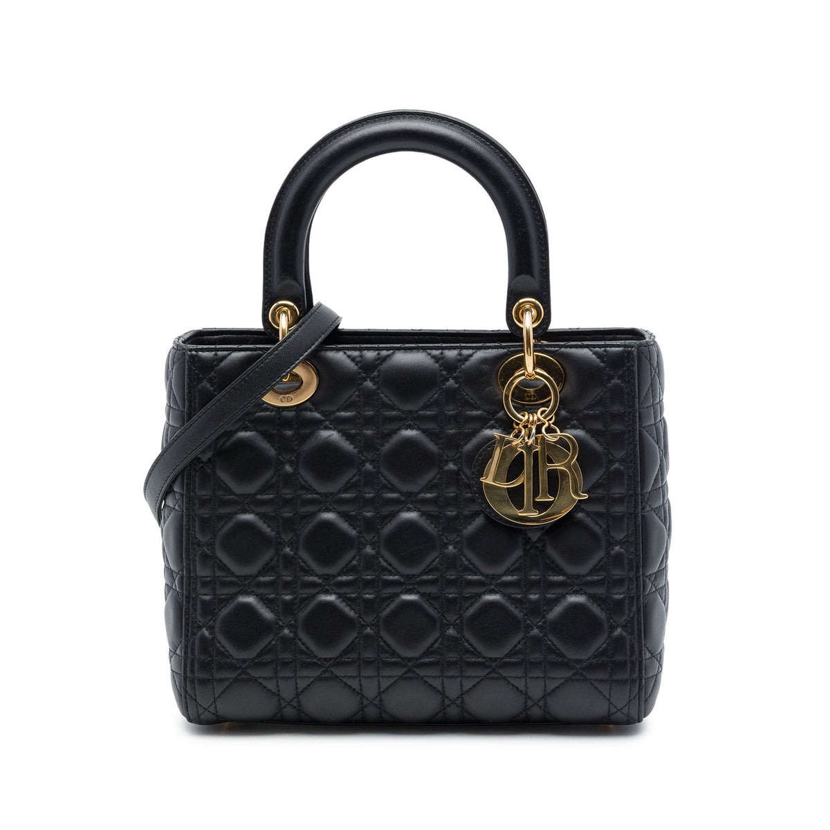 Dior Medium Lambskin Cannage Lady Dior — Black