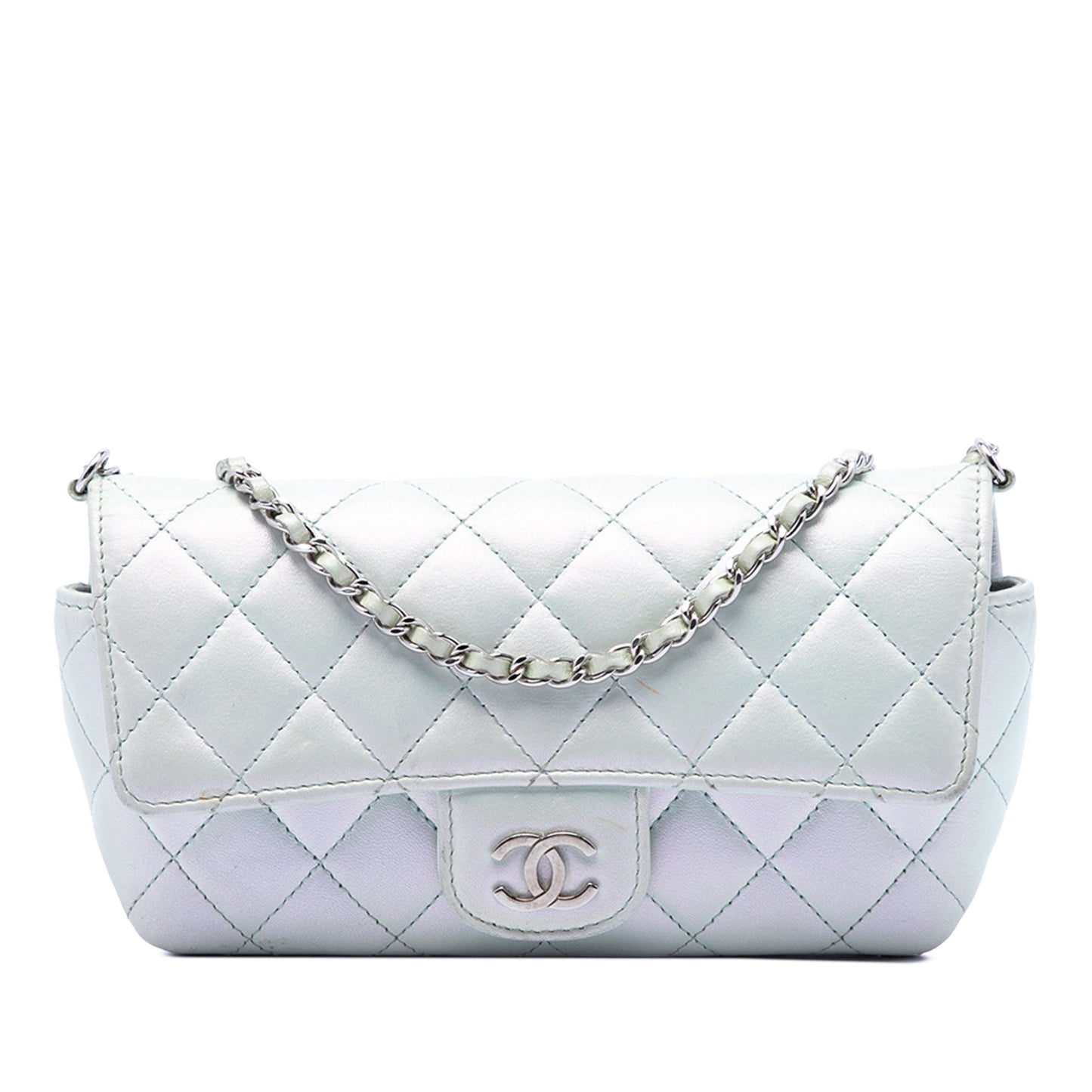 Chanel CC Quilted Iridescent Lambskin Glasses Case with Chain