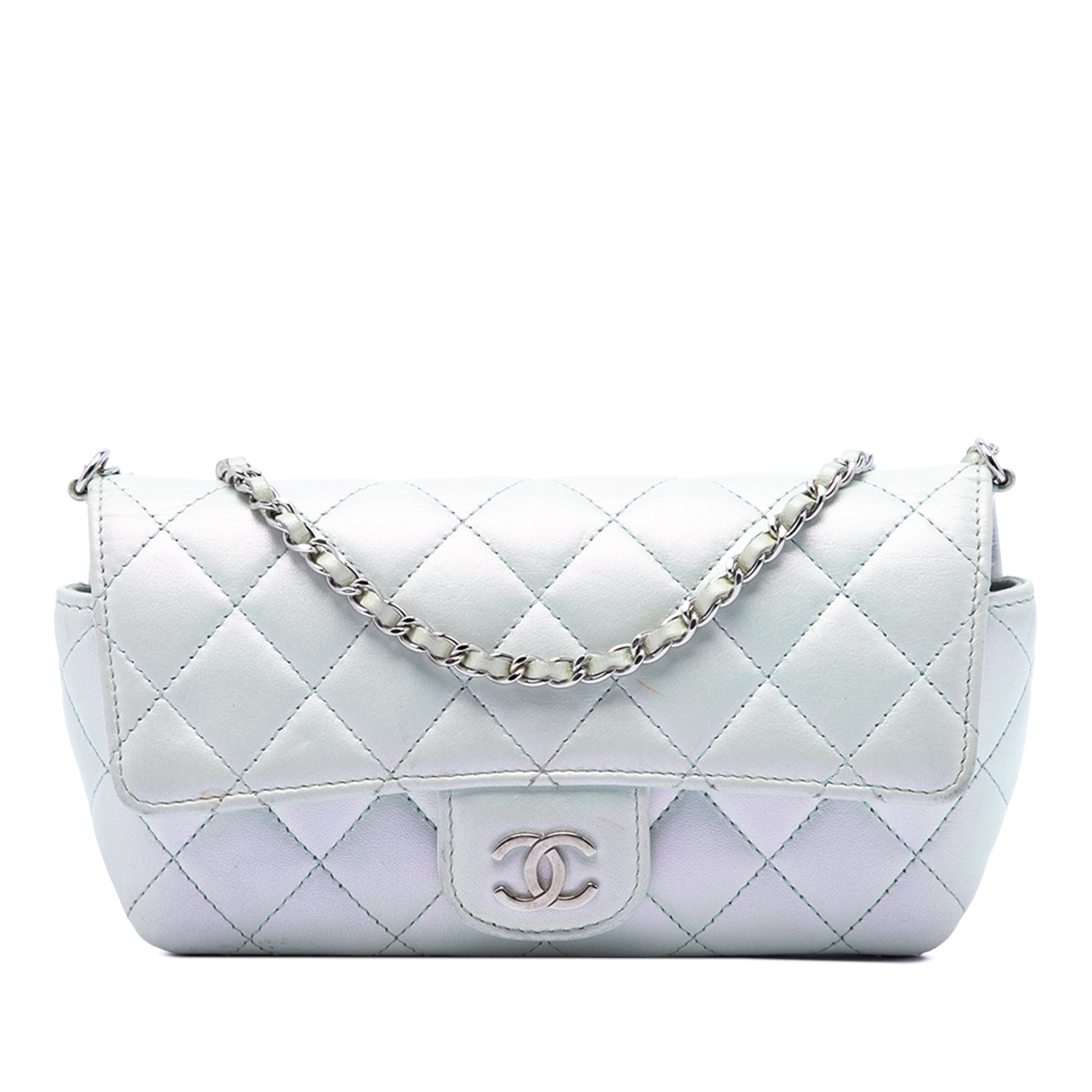 Chanel CC Quilted Iridescent Lambskin Glasses Case with Chain
