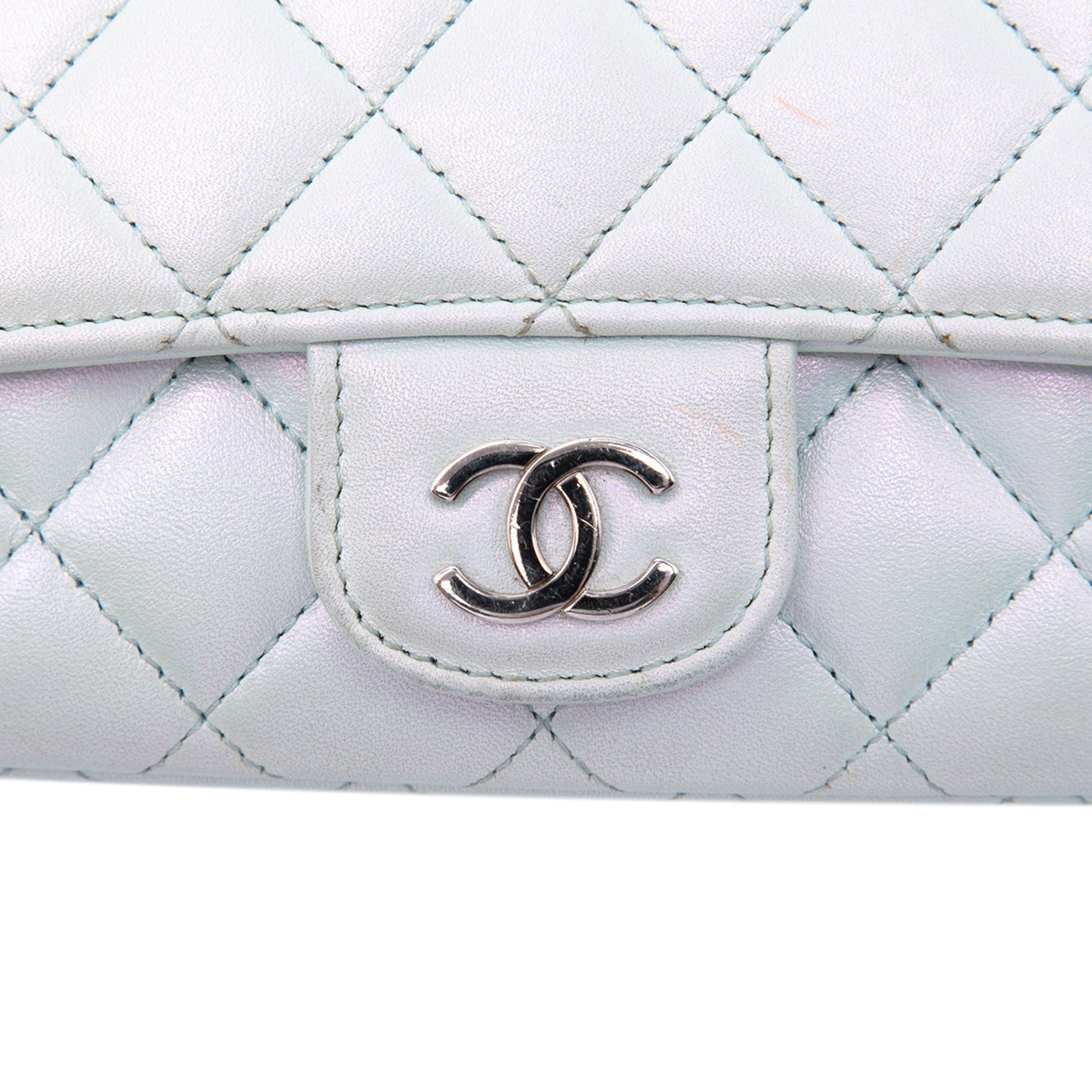 Chanel CC Quilted Iridescent Lambskin Glasses Case with Chain