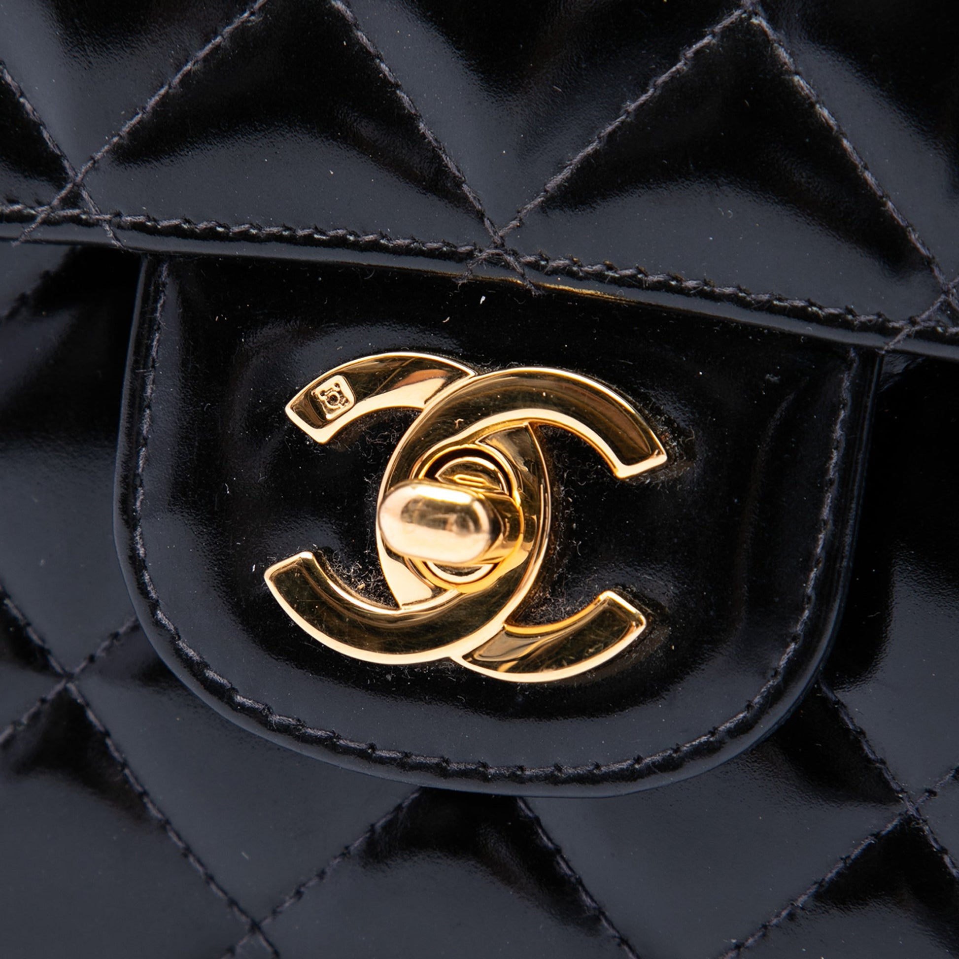 Chanel Medium CC Quilted Patent Rectangular Kelly Top Handle Bag