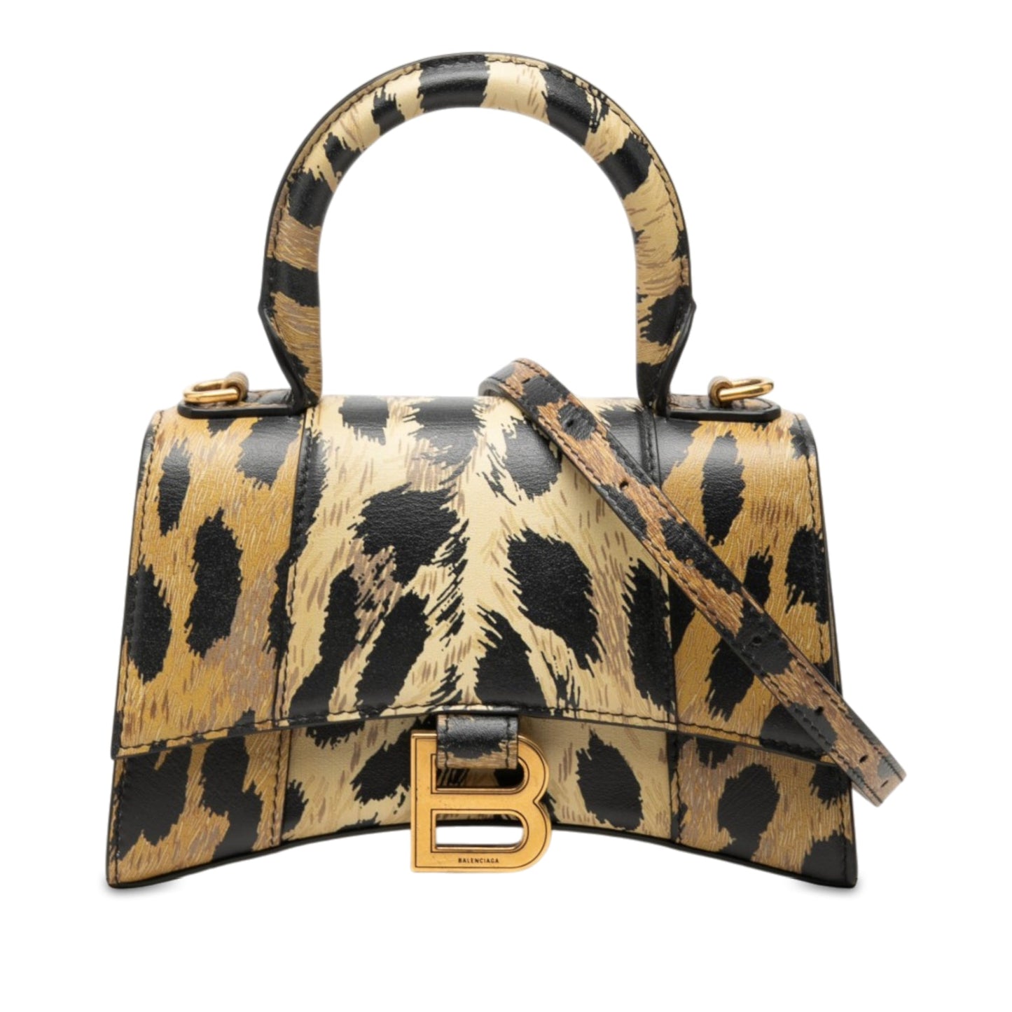 Balenciaga Calfskin Leopard Print Hourglass Top Handle Bag XS