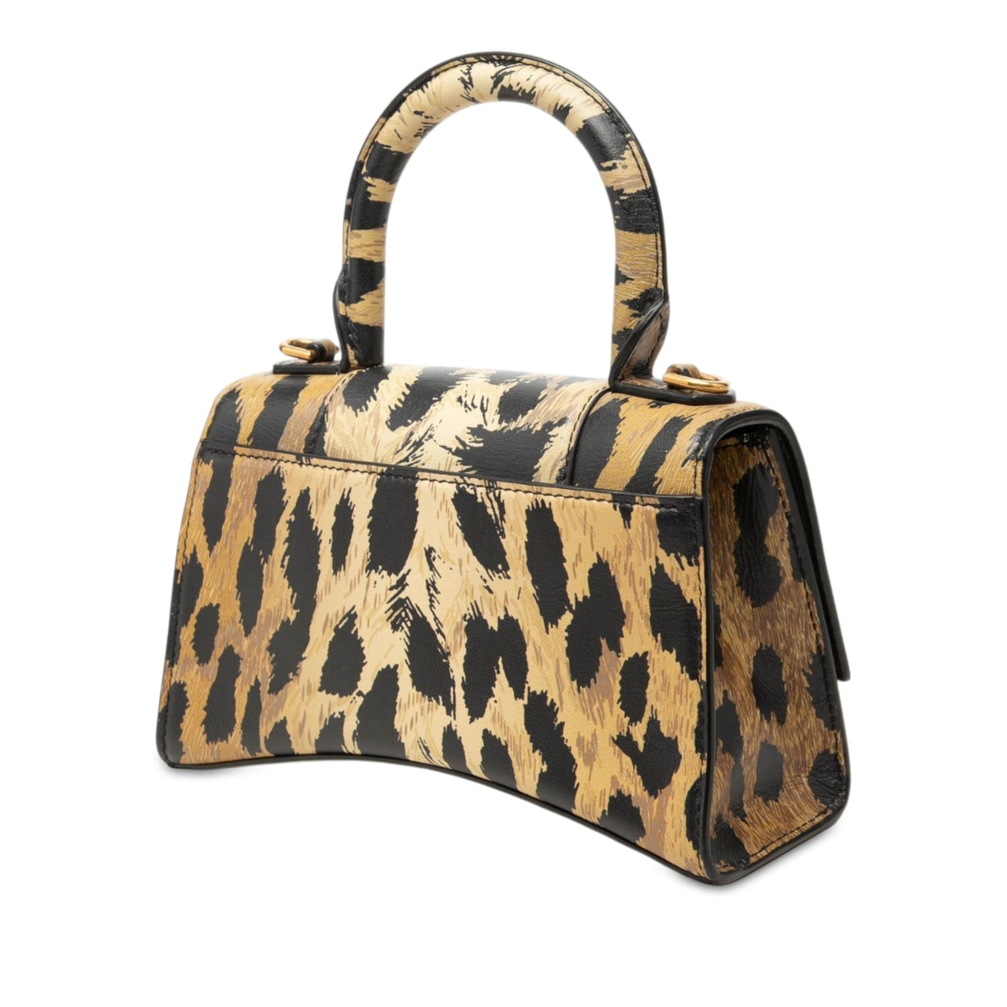 Balenciaga Calfskin Leopard Print Hourglass Top Handle Bag XS