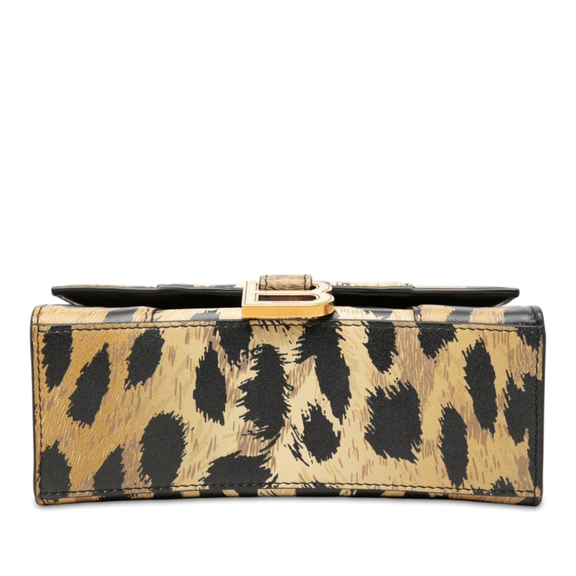 Balenciaga Calfskin Leopard Print Hourglass Top Handle Bag XS