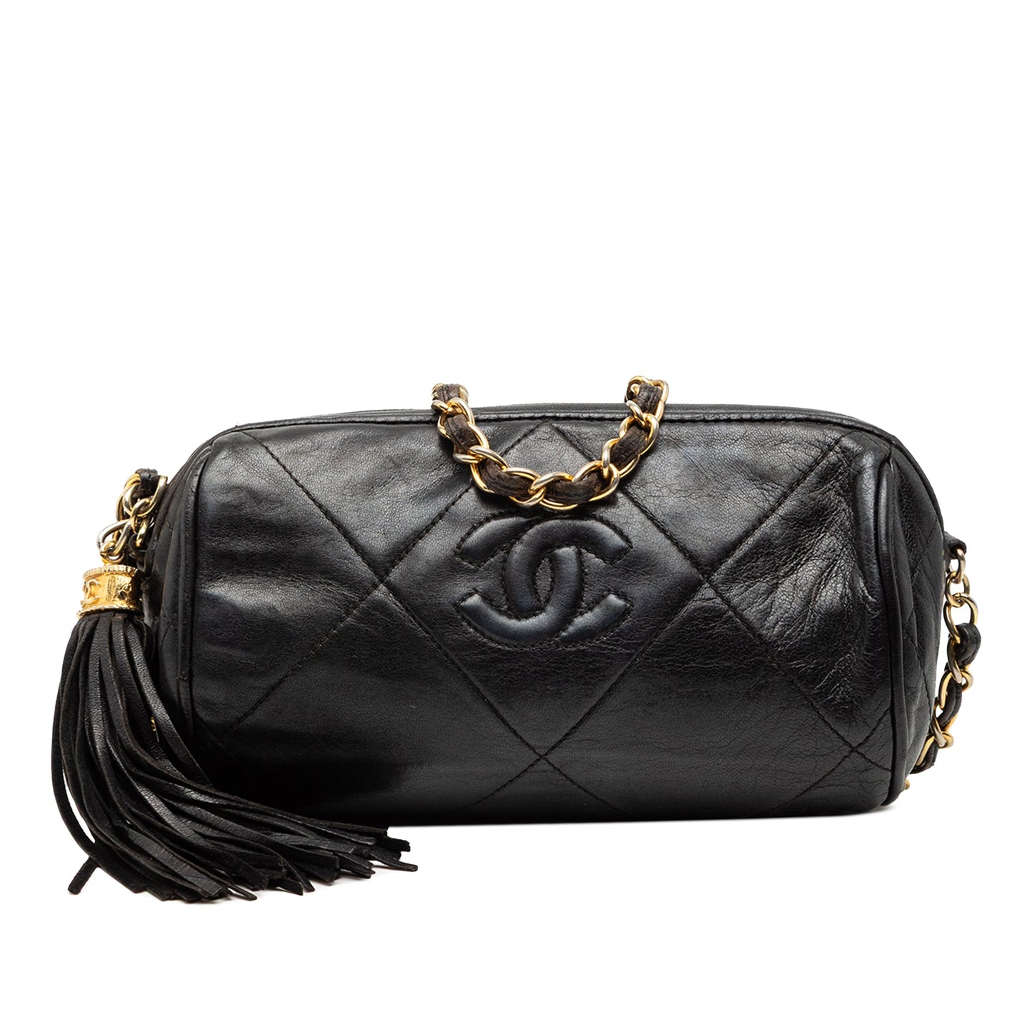 Chanel Quilted Lambskin Tassel Barrel Crossbody