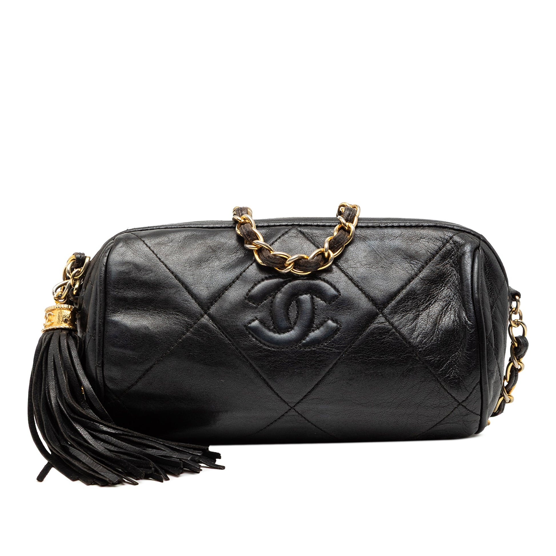 Chanel Quilted Lambskin Tassel Barrel Crossbody