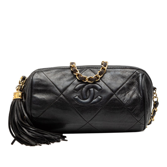 Chanel Quilted Lambskin Tassel Barrel Crossbody
