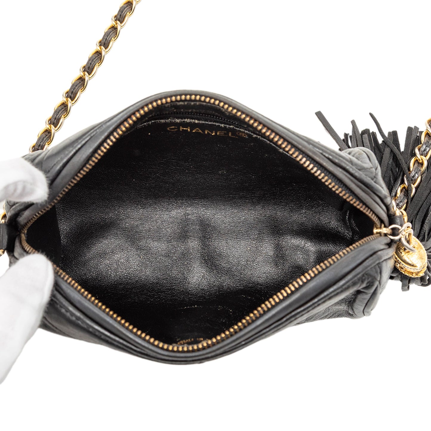 Chanel Quilted Lambskin Tassel Barrel Crossbody