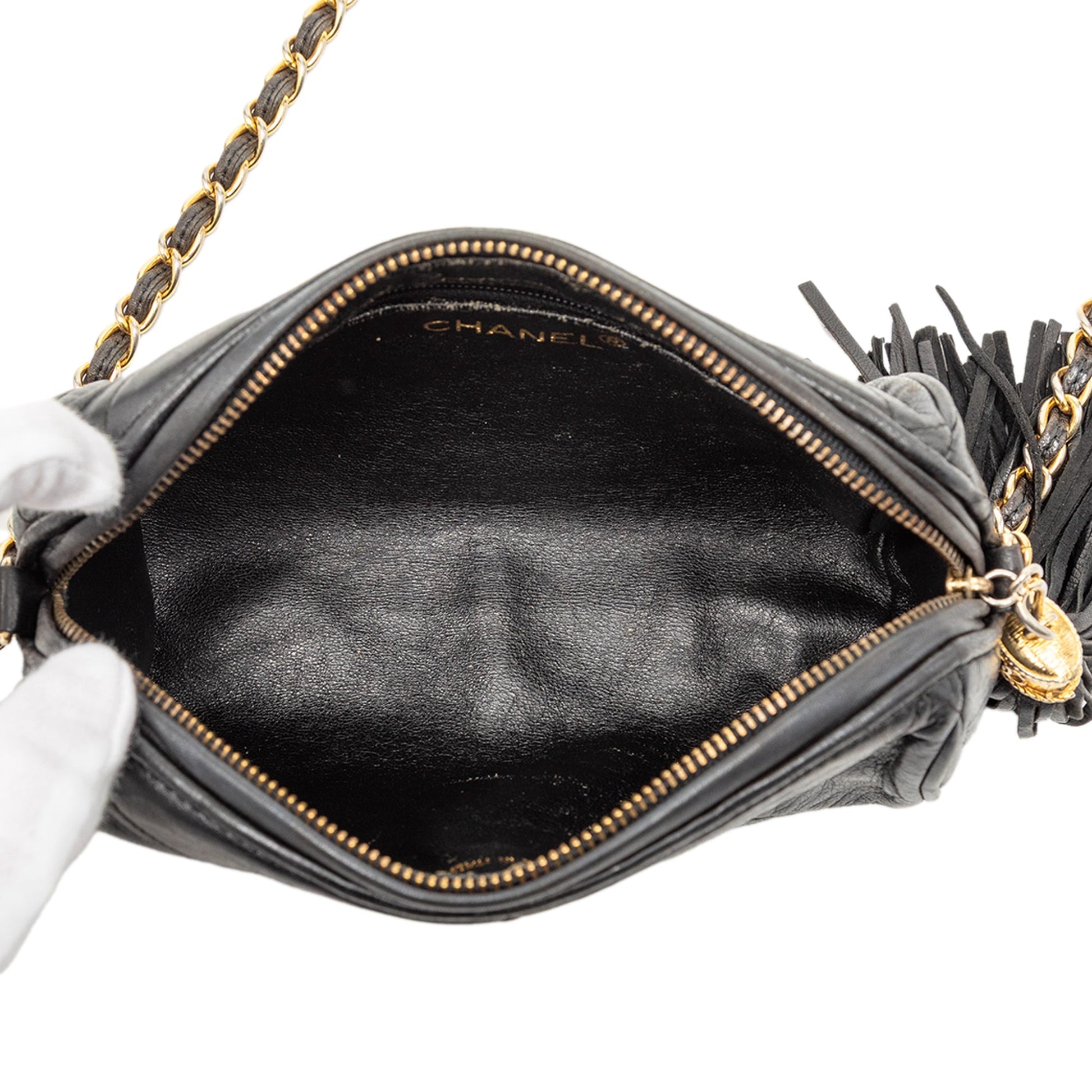 Chanel Quilted Lambskin Tassel Barrel Crossbody