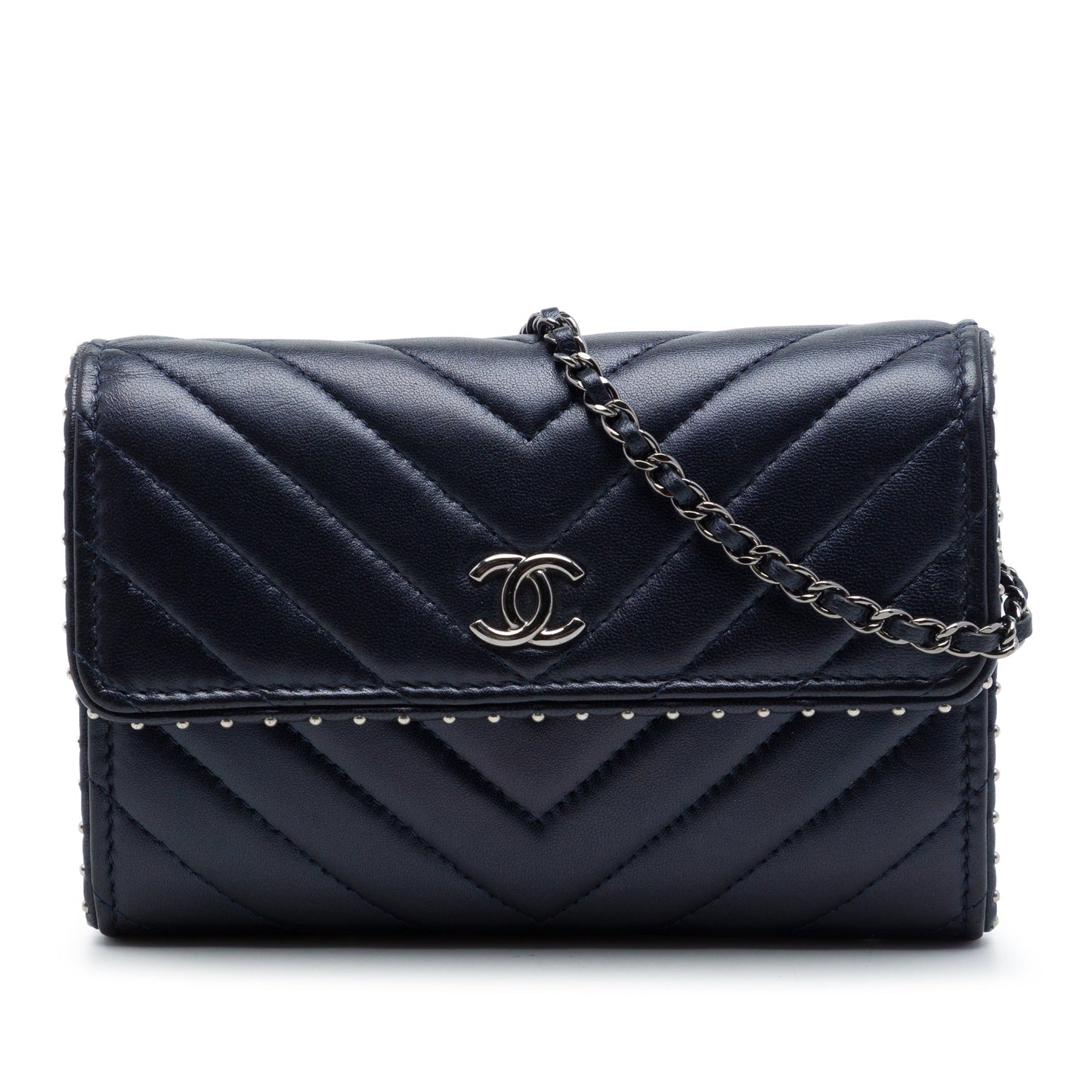 Chanel CC Chevron Lambskin Studded Wallet On Chain
