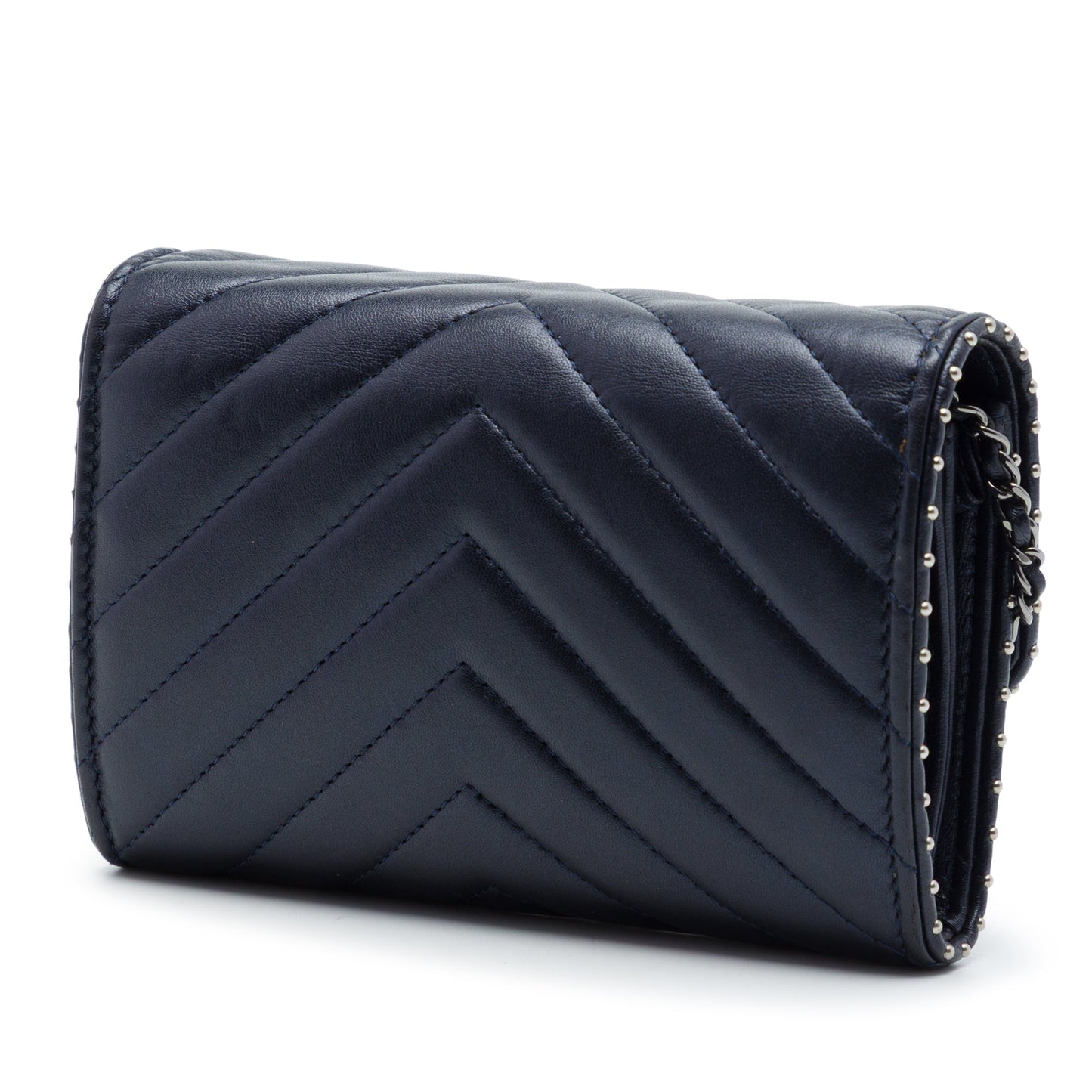 Chanel CC Chevron Lambskin Studded Wallet On Chain