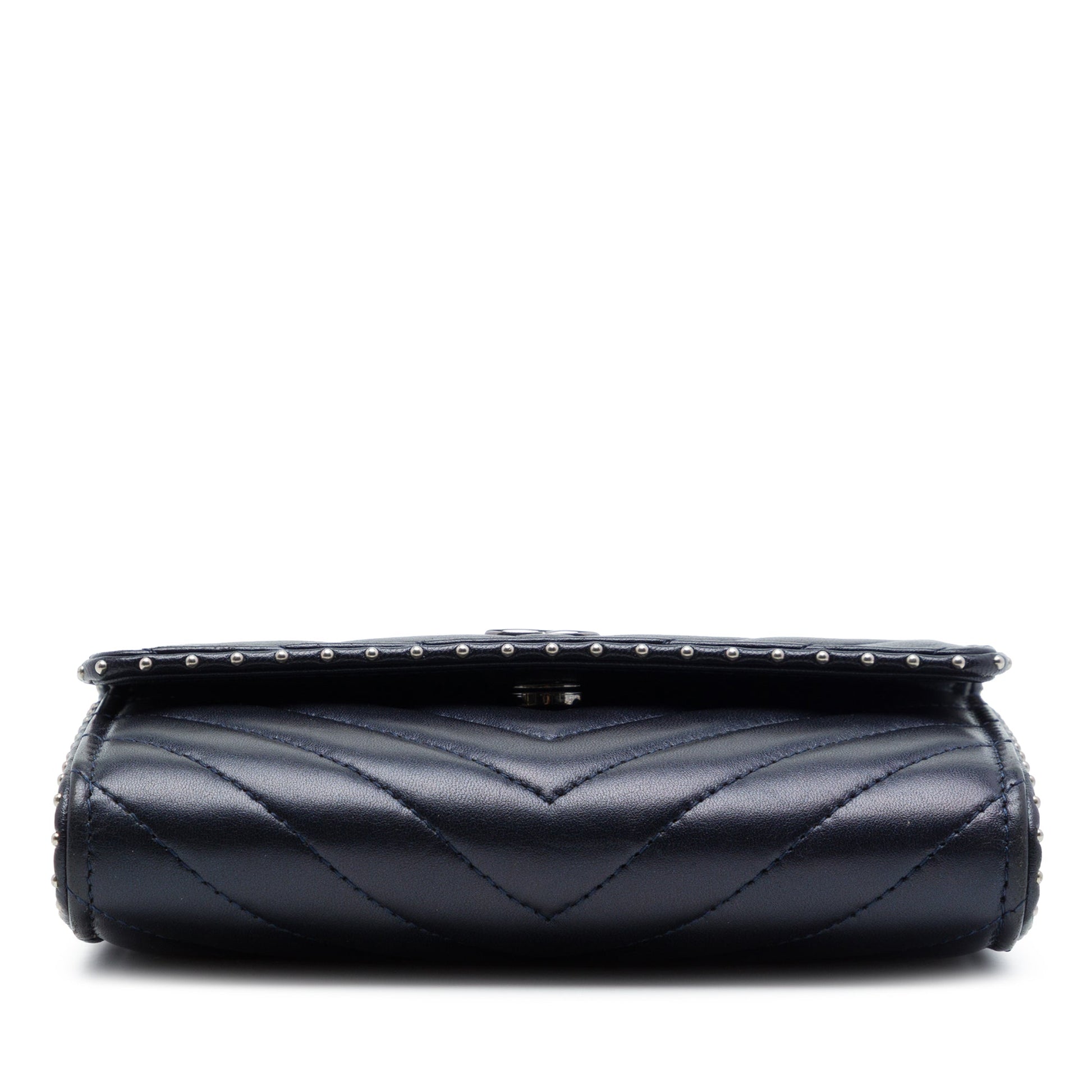 Chanel CC Chevron Lambskin Studded Wallet On Chain