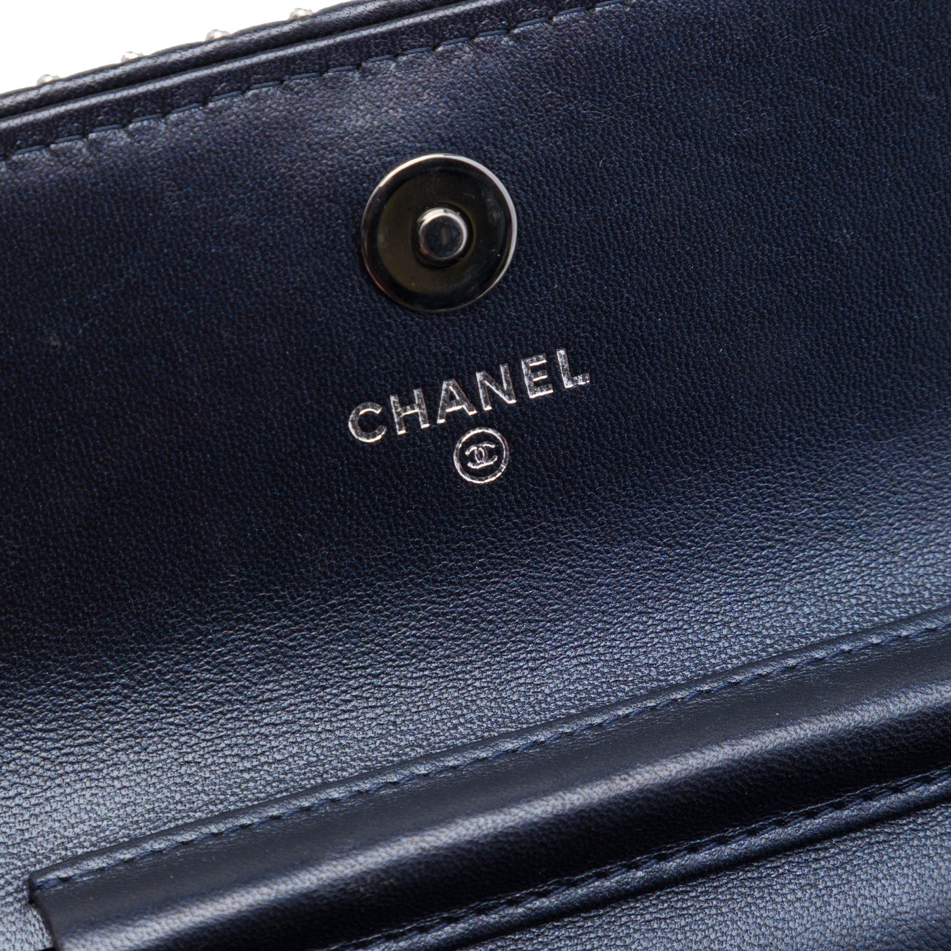 Chanel CC Chevron Lambskin Studded Wallet On Chain