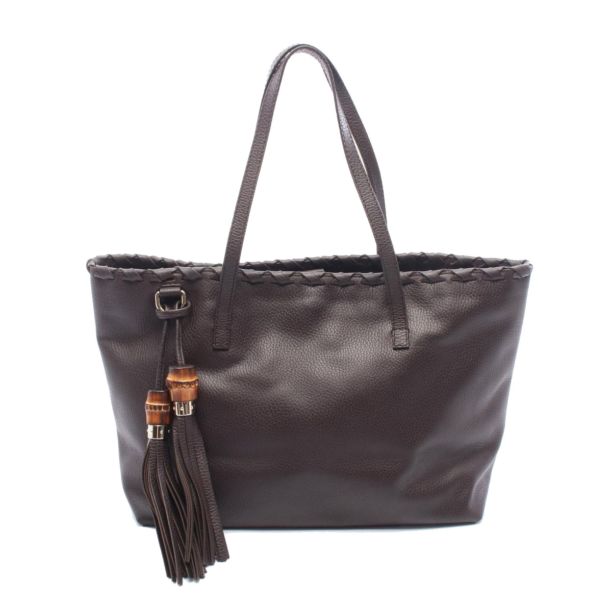 Gucci Small Leather Bamboo Tassel Tote — Brown