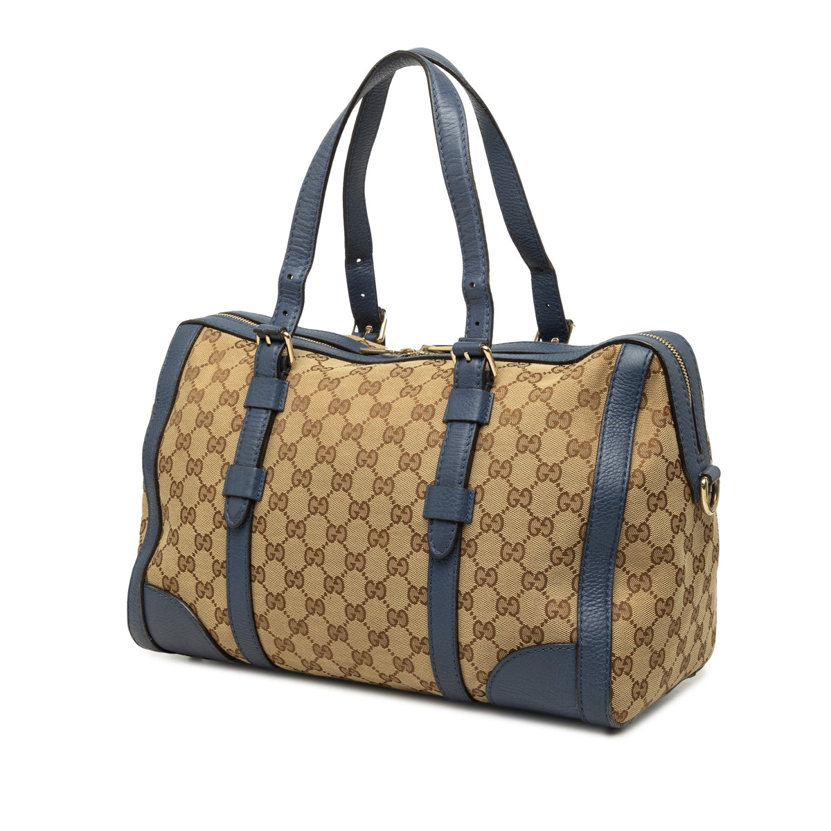 Gucci Medium GG Canvas Belted Boston Bag — Beige