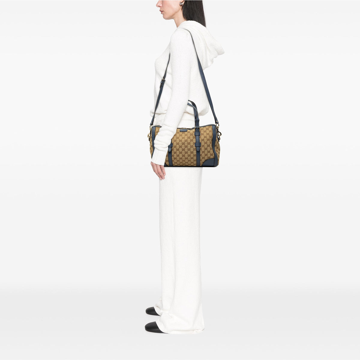 Gucci Medium GG Canvas Belted Boston Bag — Beige