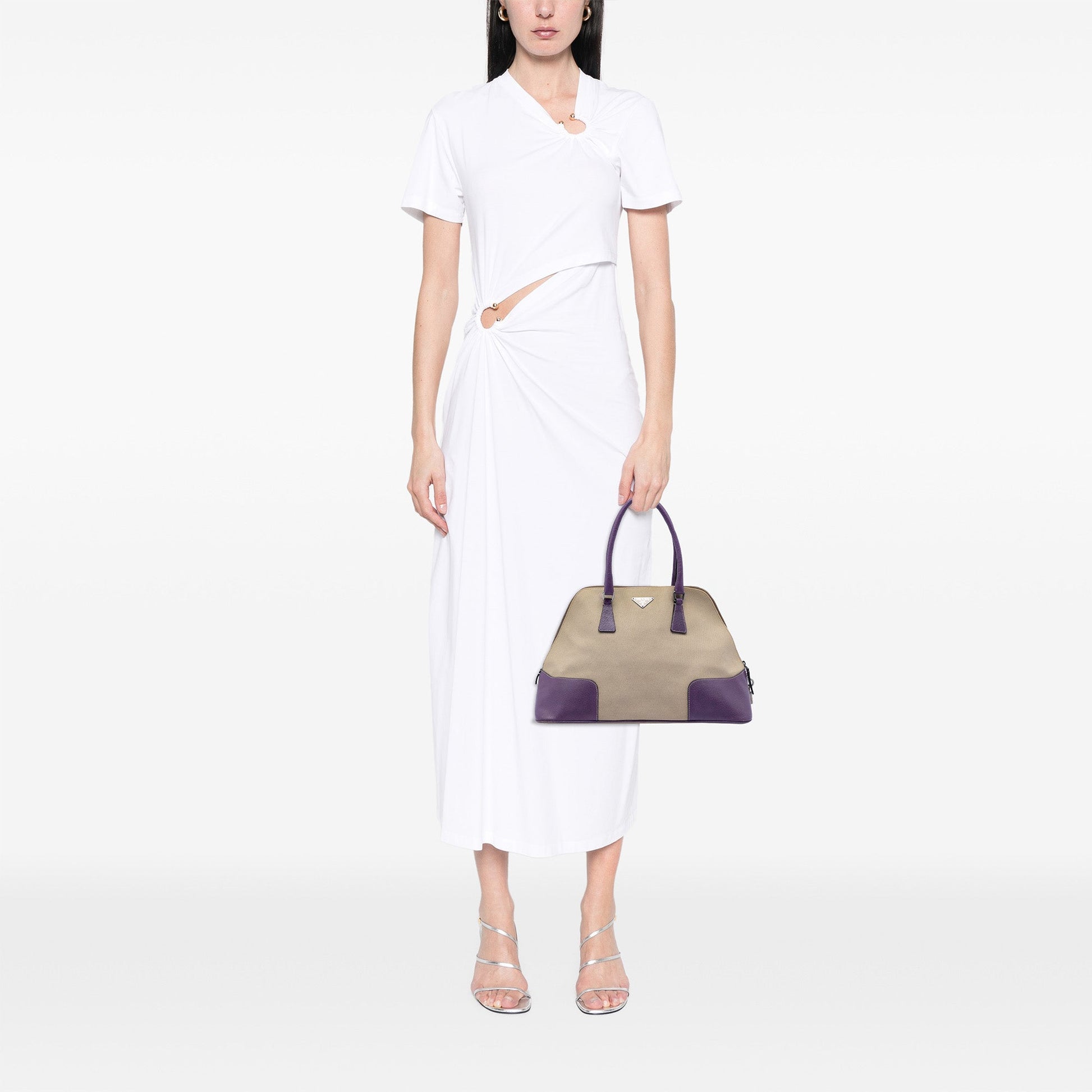 Prada Cinghiale Trimmed Canapa Dome Handbag