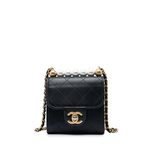 Chanel Mini Goatskin Chic Pearls Clutch On Chain — Black