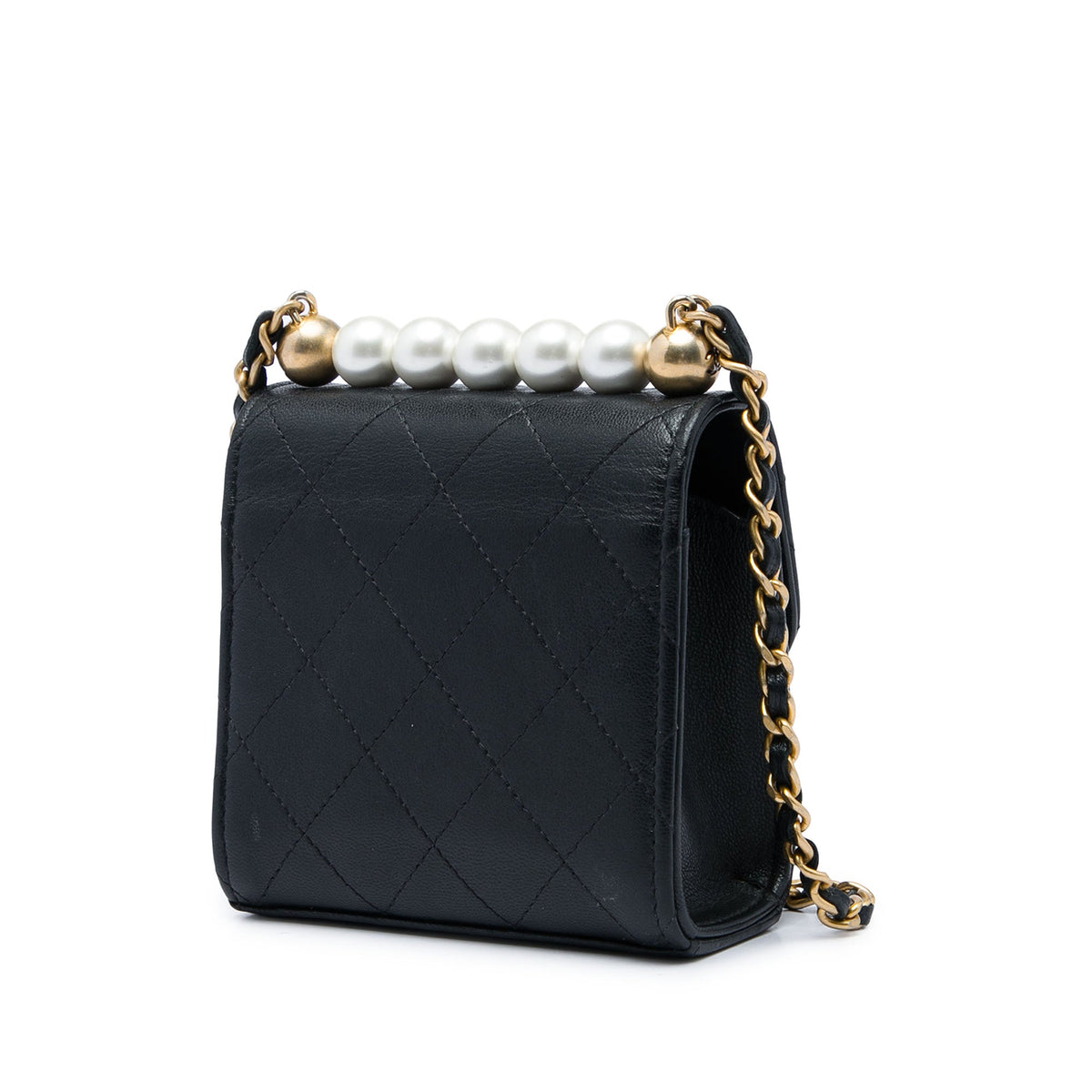 Chanel Mini Goatskin Chic Pearls Clutch On Chain — Black