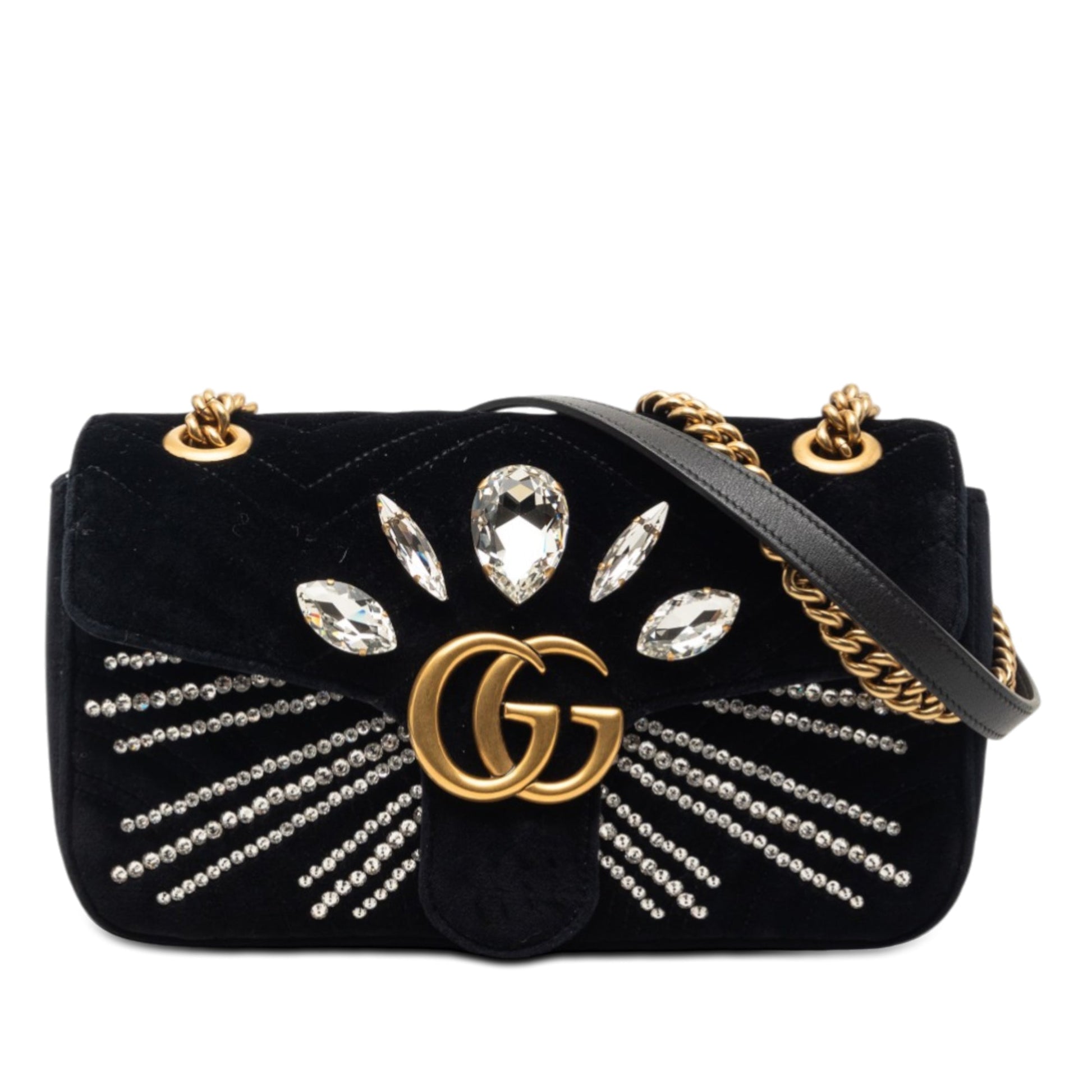 Gucci Medium GG Marmont Matelasse Velvet Crystal Embellished Shoulder Bag