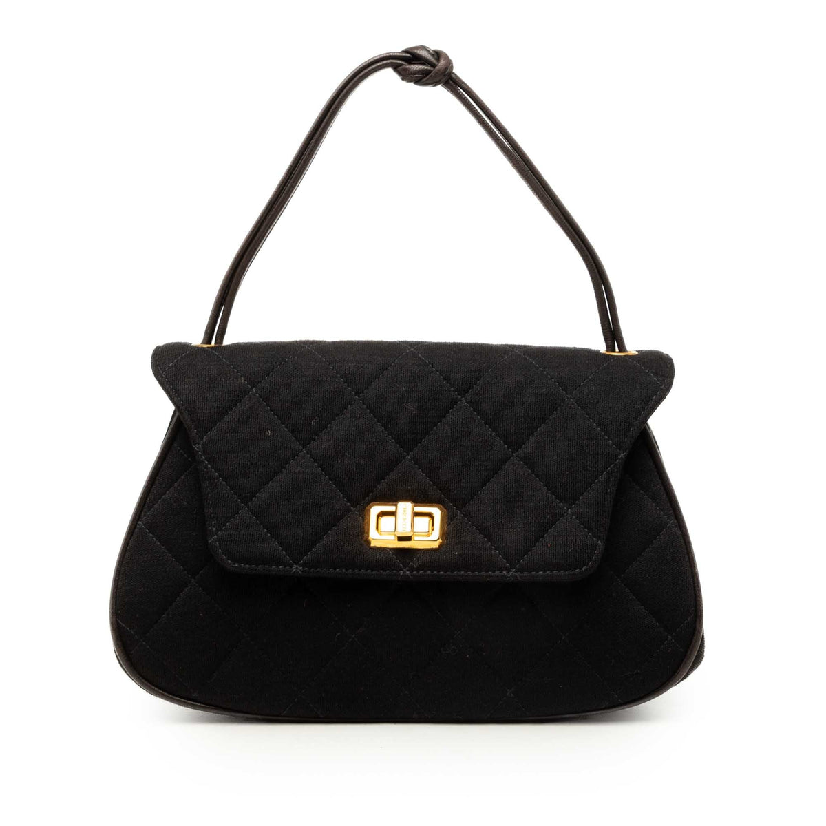 Chanel Quilted Cotton Mademoiselle Lock Top Handle Bag — Black