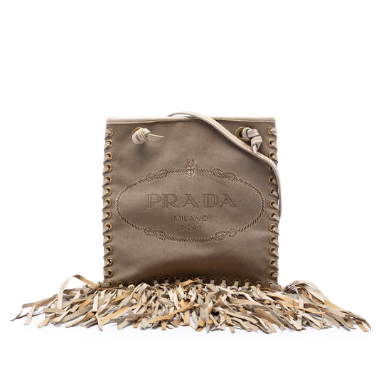 Prada Canvas and Leather Fringed Canapa Logo Crossbody