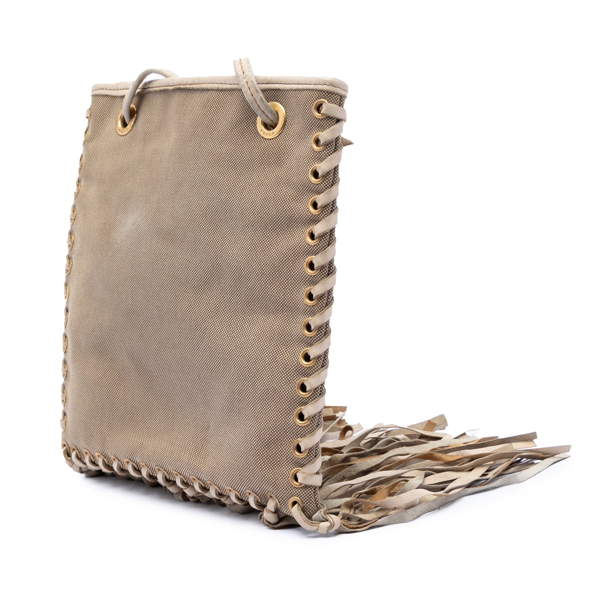 Prada Canvas and Leather Fringed Canapa Logo Crossbody