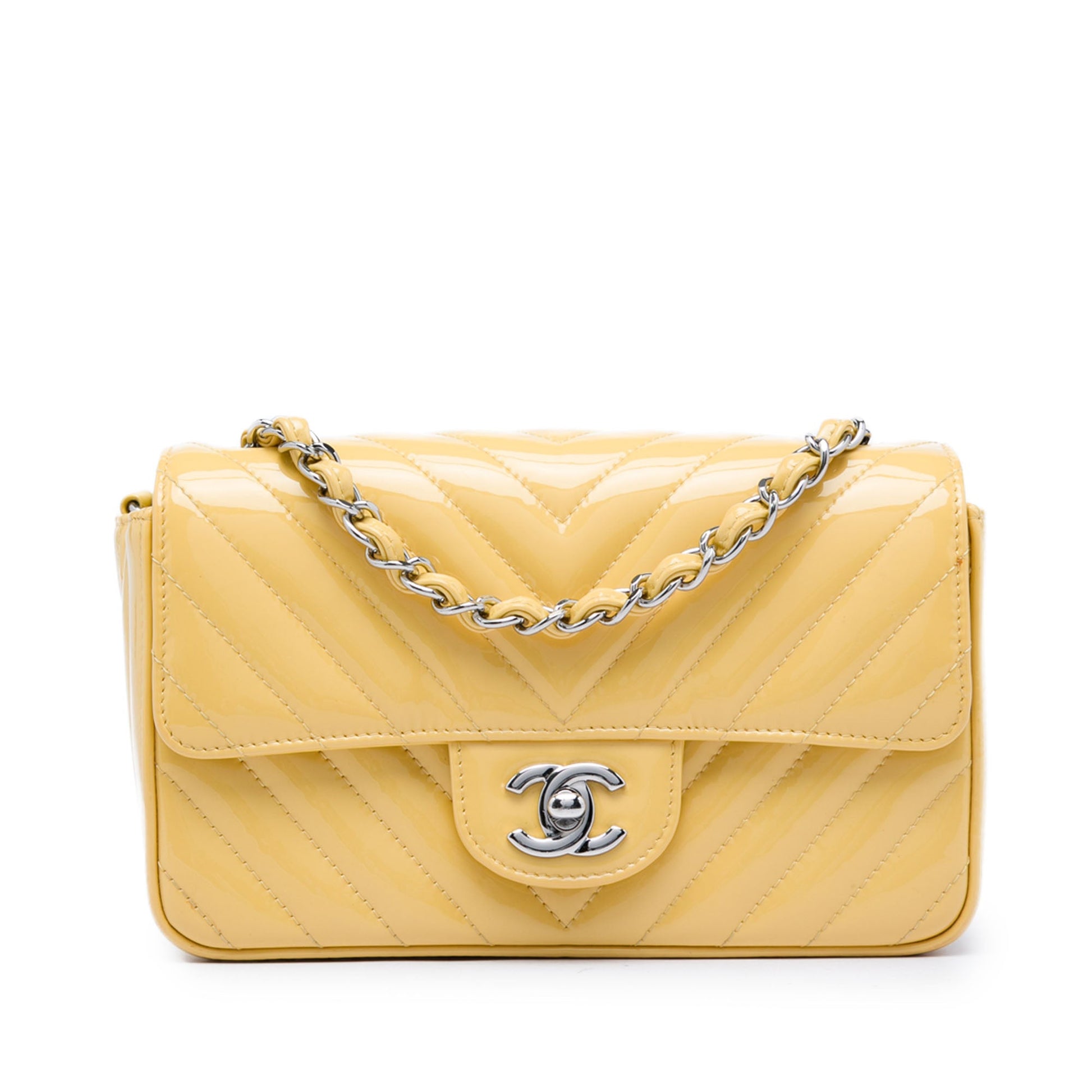 Chanel Mini Rectangular Classic Chevron Patent Single Flap