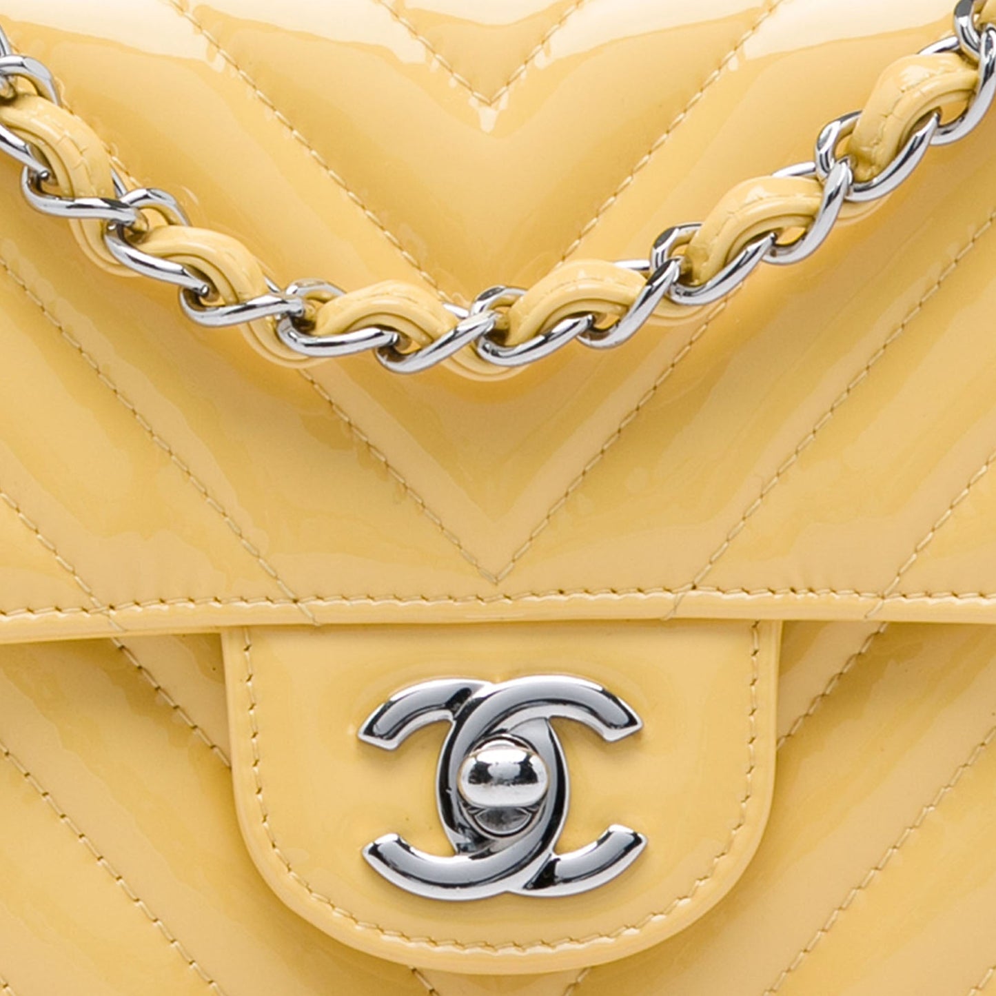 Chanel Mini Rectangular Classic Chevron Patent Single Flap