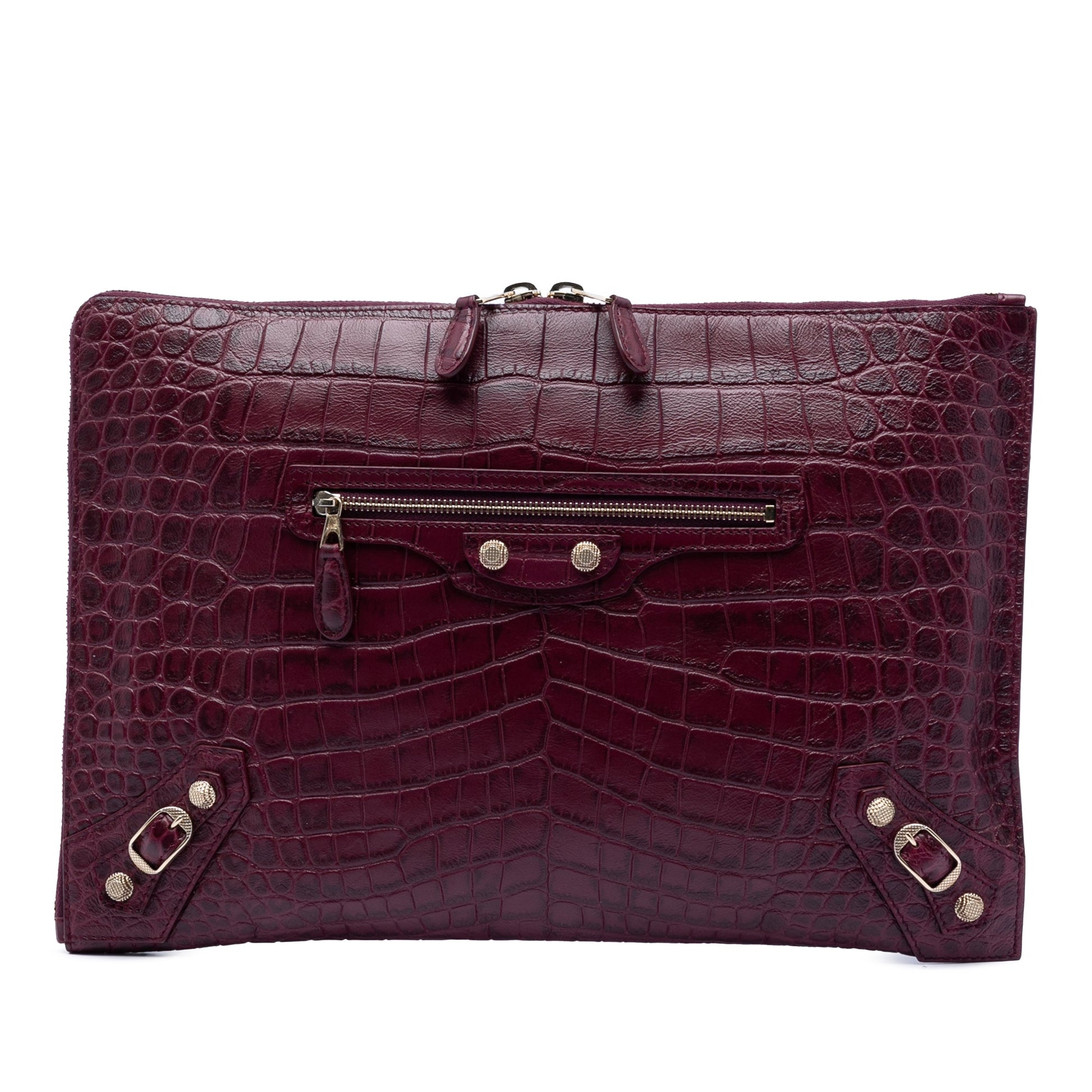 Croc Embossed Calfskin Motocross Giant 12 Zip Around Flat Clutch