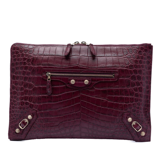Croc Embossed Calfskin Motocross Giant 12 Zip Around Flat Clutch