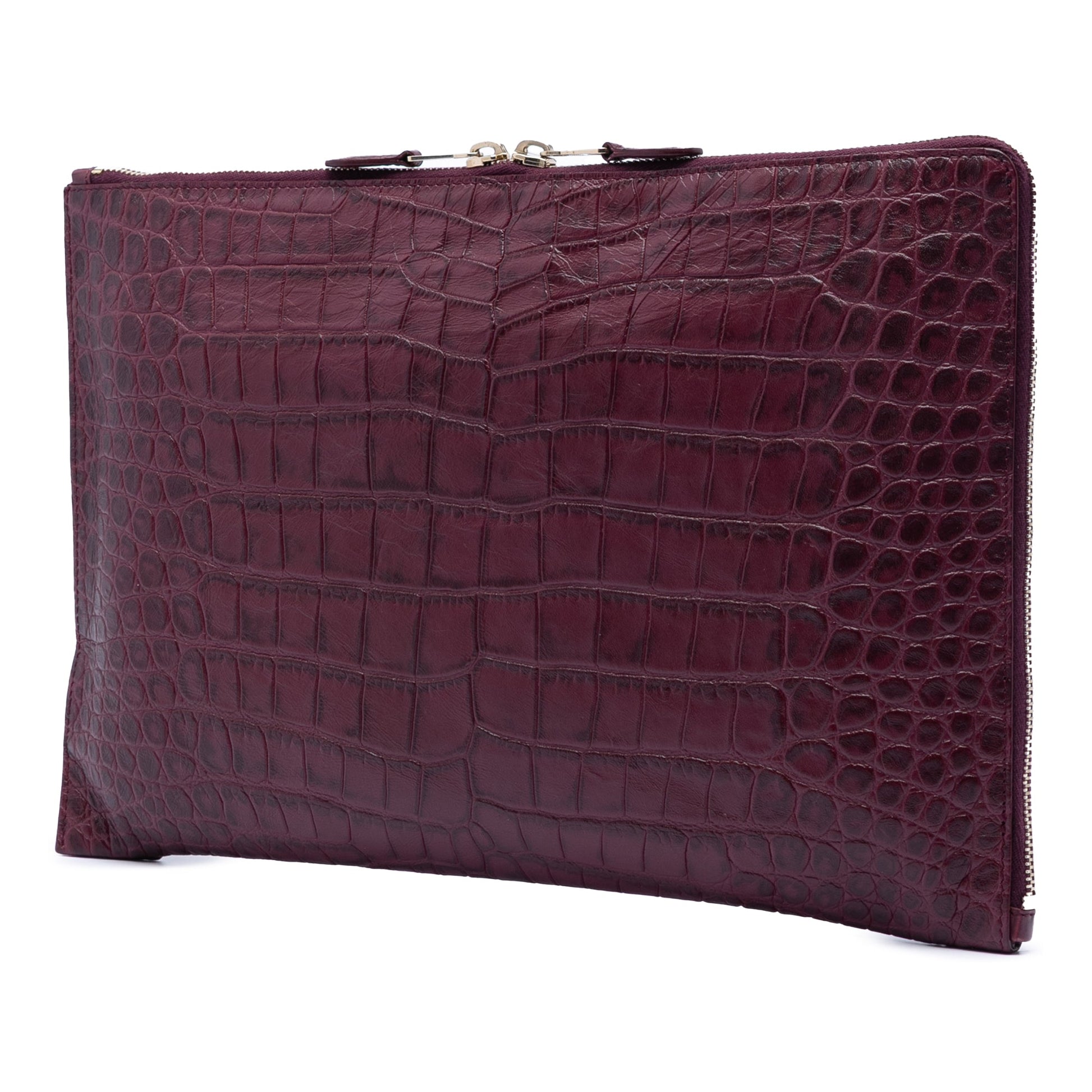 Croc Embossed Calfskin Motocross Giant 12 Zip Around Flat Clutch