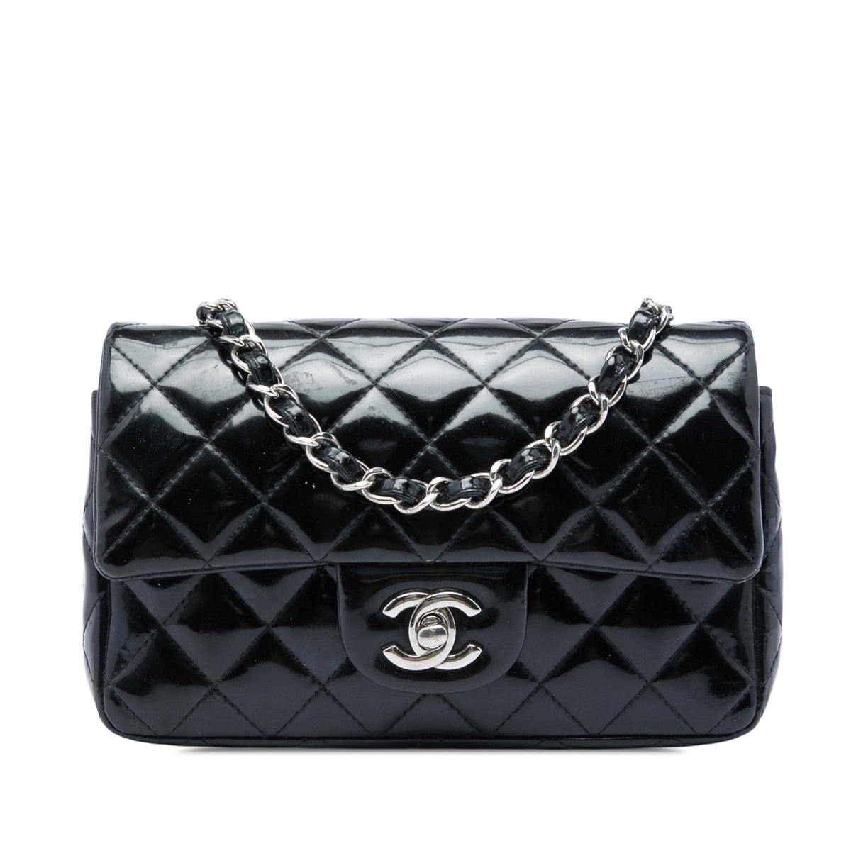 Chanel Mini Rectangular Classic Patent Single Flap — Black