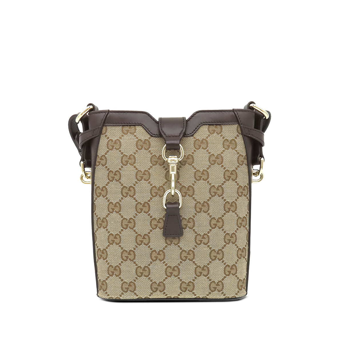 Gucci Mini GG Canvas Web Bucket Bag — Beige