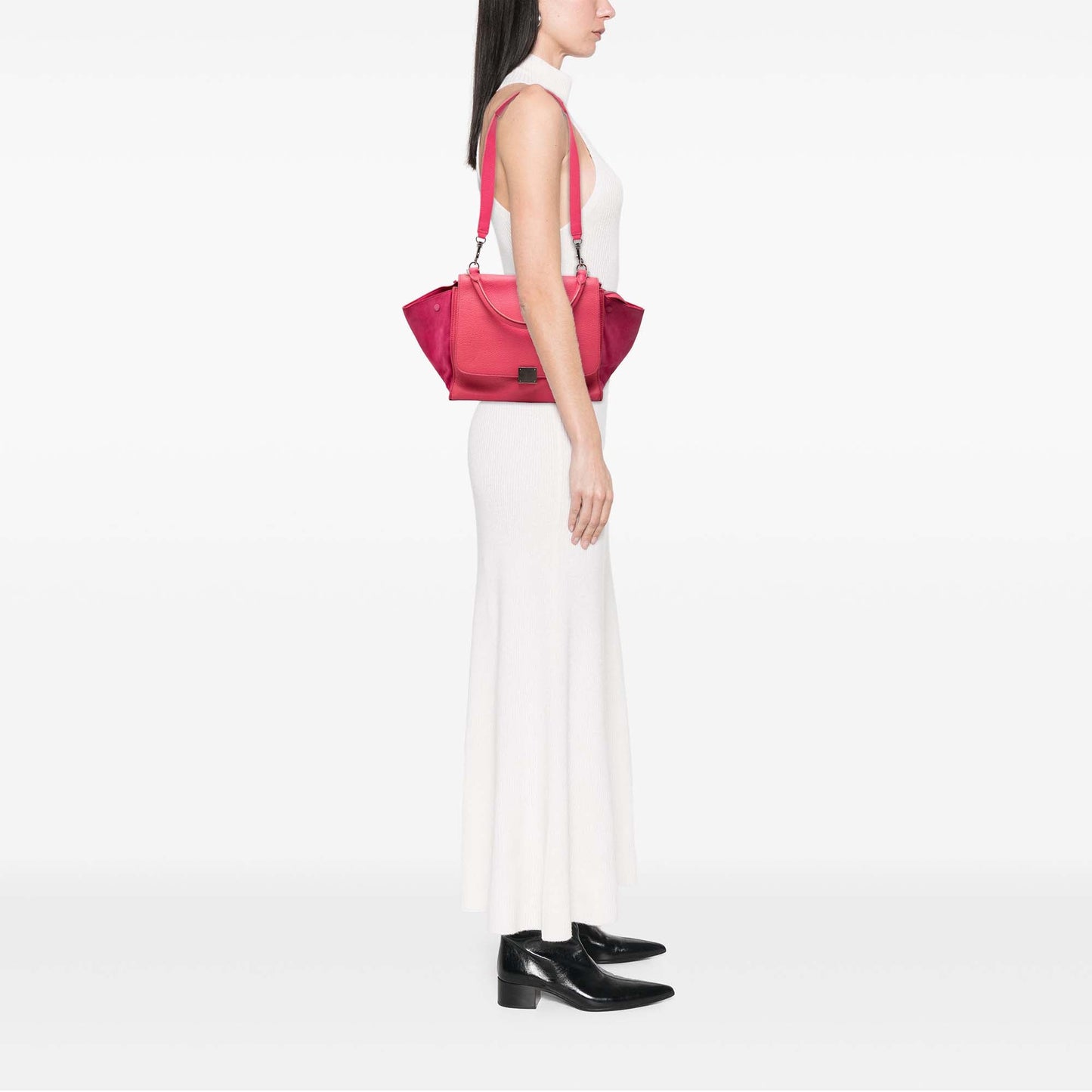 Celine Medium Calfskin and Suede Trapeze Satchel