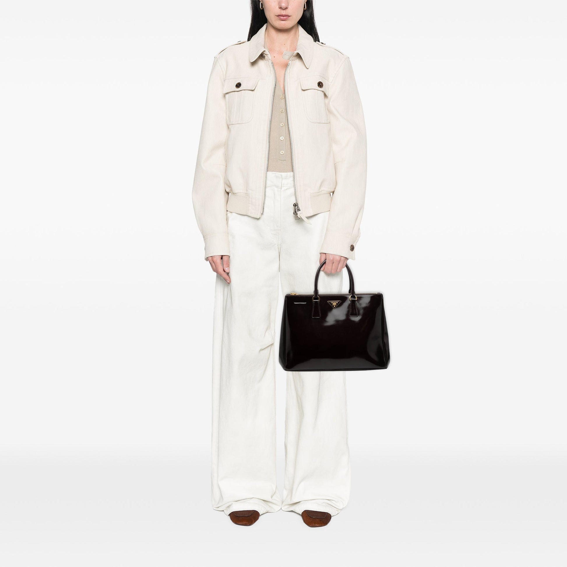 Prada Medium Spazzolato Galleria Double Zip Satchel