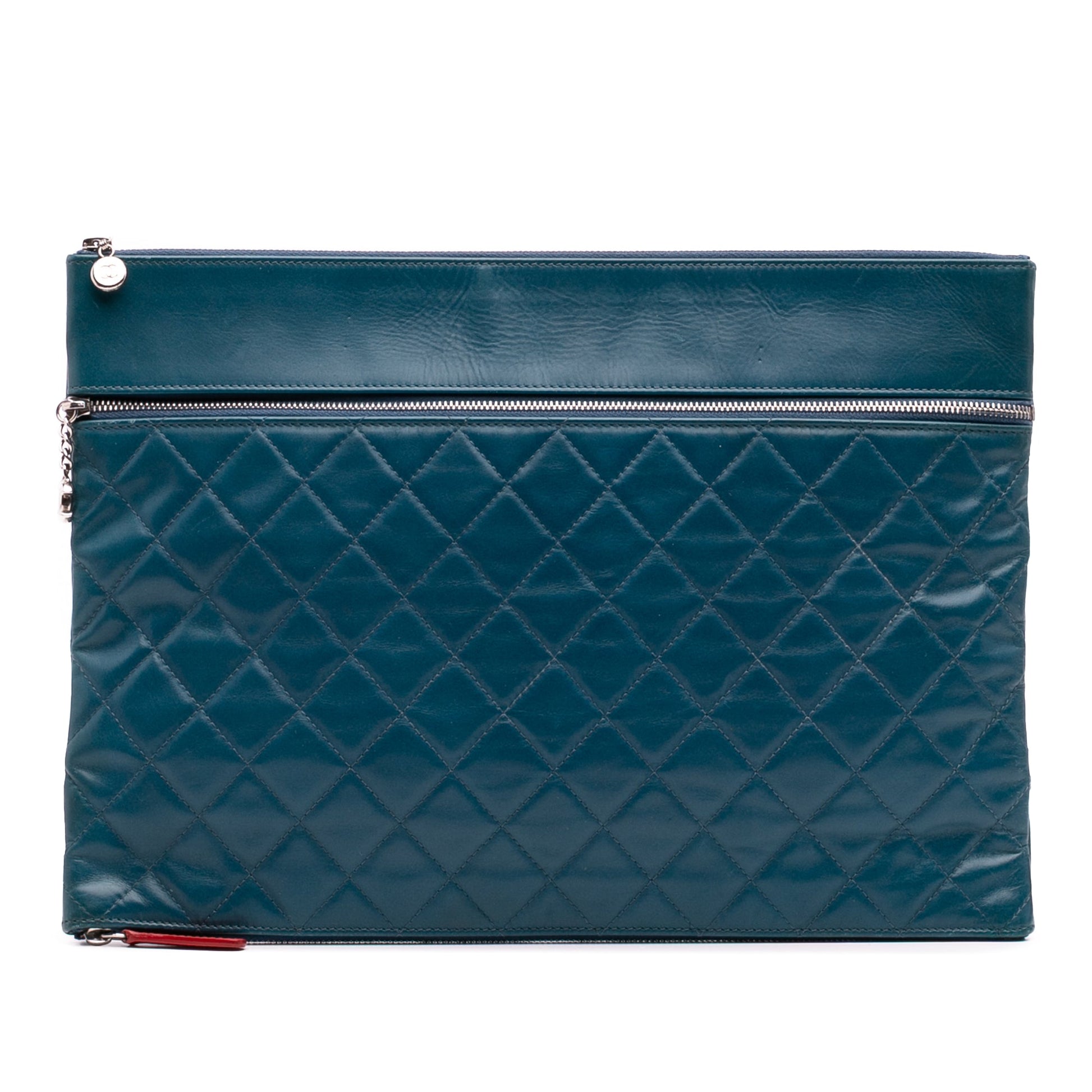 Chanel CC Quilted Lambskin Multi Zip Clutch