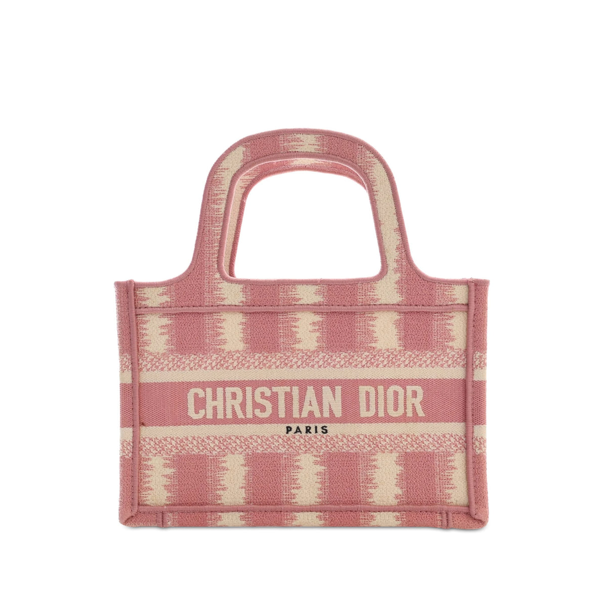 Dior Mini Stripe Embroidered Canvas Book Tote — Pink