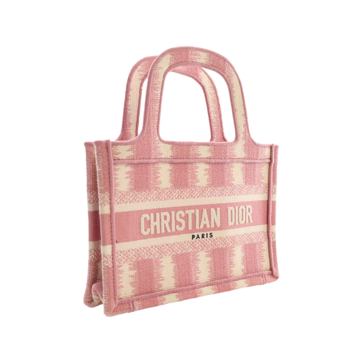 Dior Mini Stripe Embroidered Canvas Book Tote — Pink