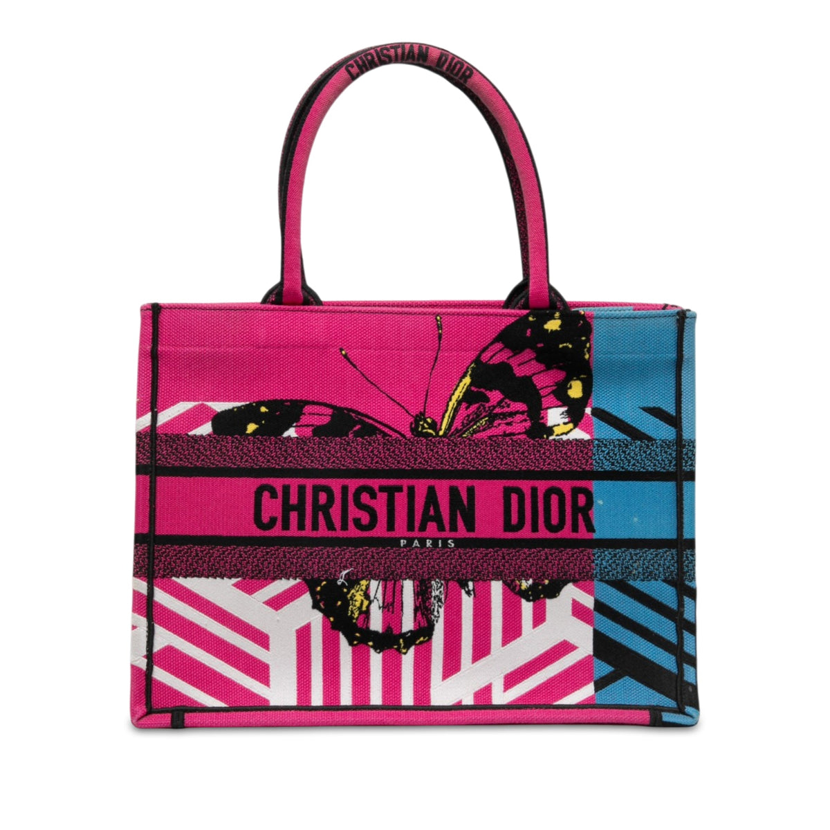 Dior Medium Embroidered Canvas Butterfly D Jungle Pop Book Tote — Pink